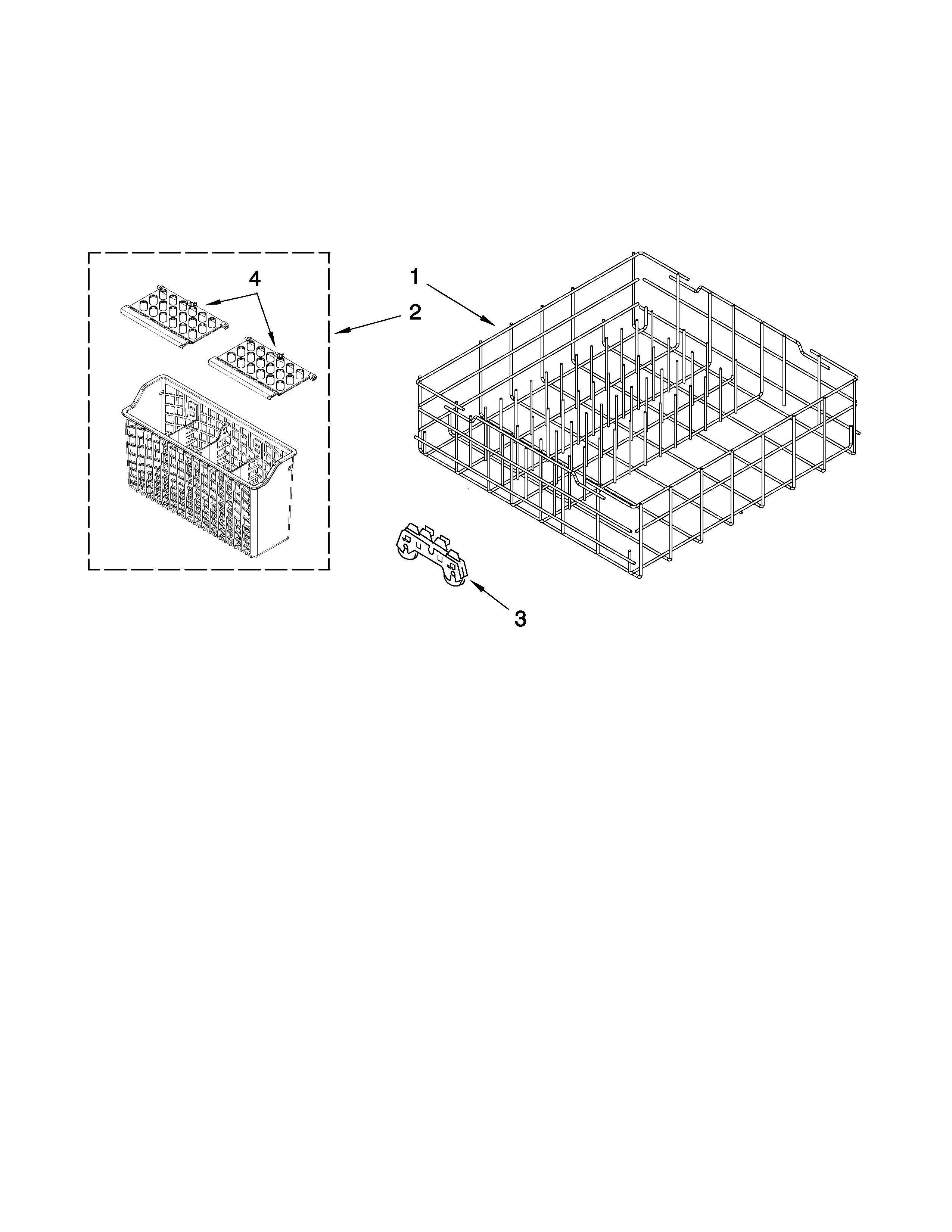 Whirlpool DU1030XTXS0 lower rack parts diagram