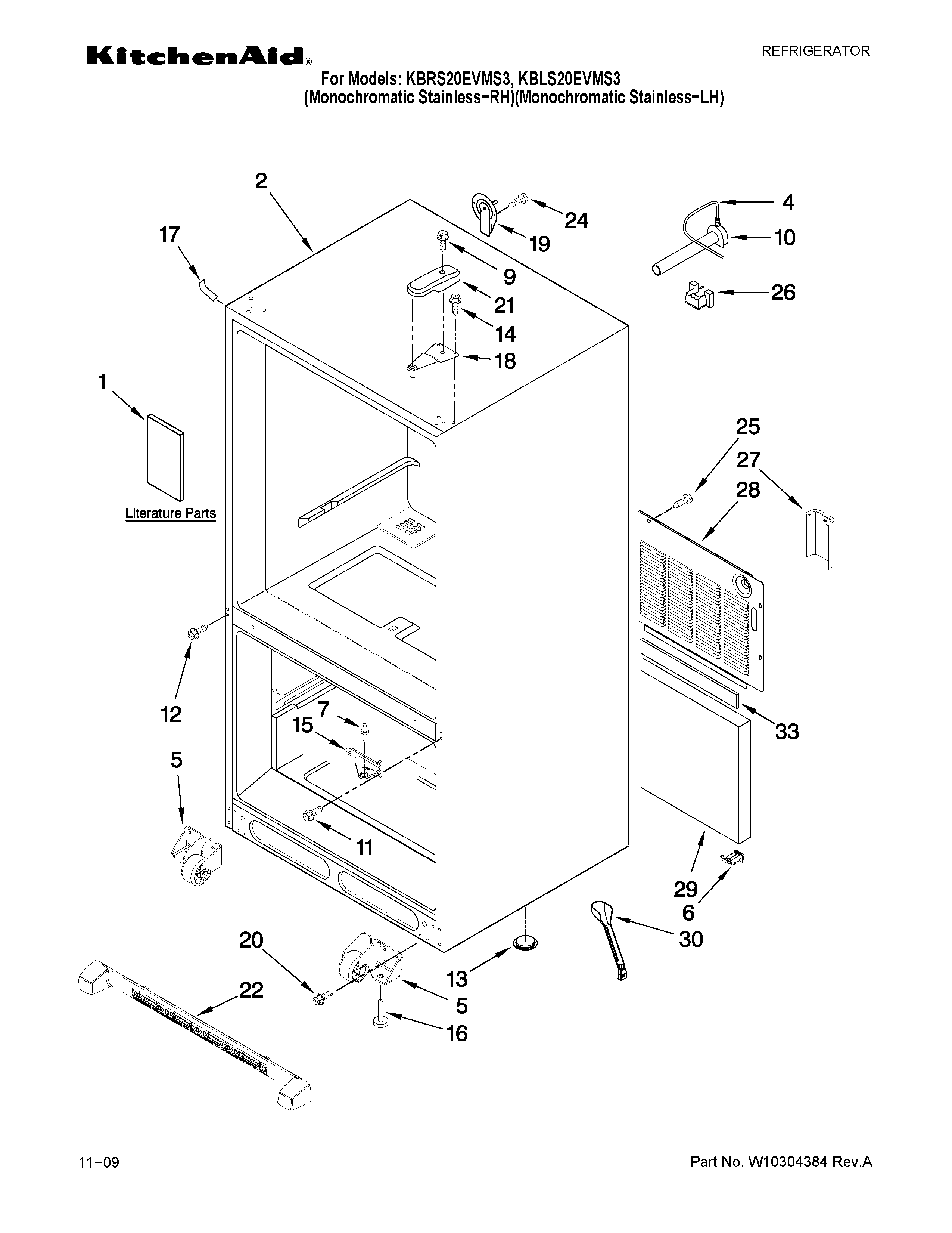 KitchenAid KBLS20EVMS3 cabinet parts diagram