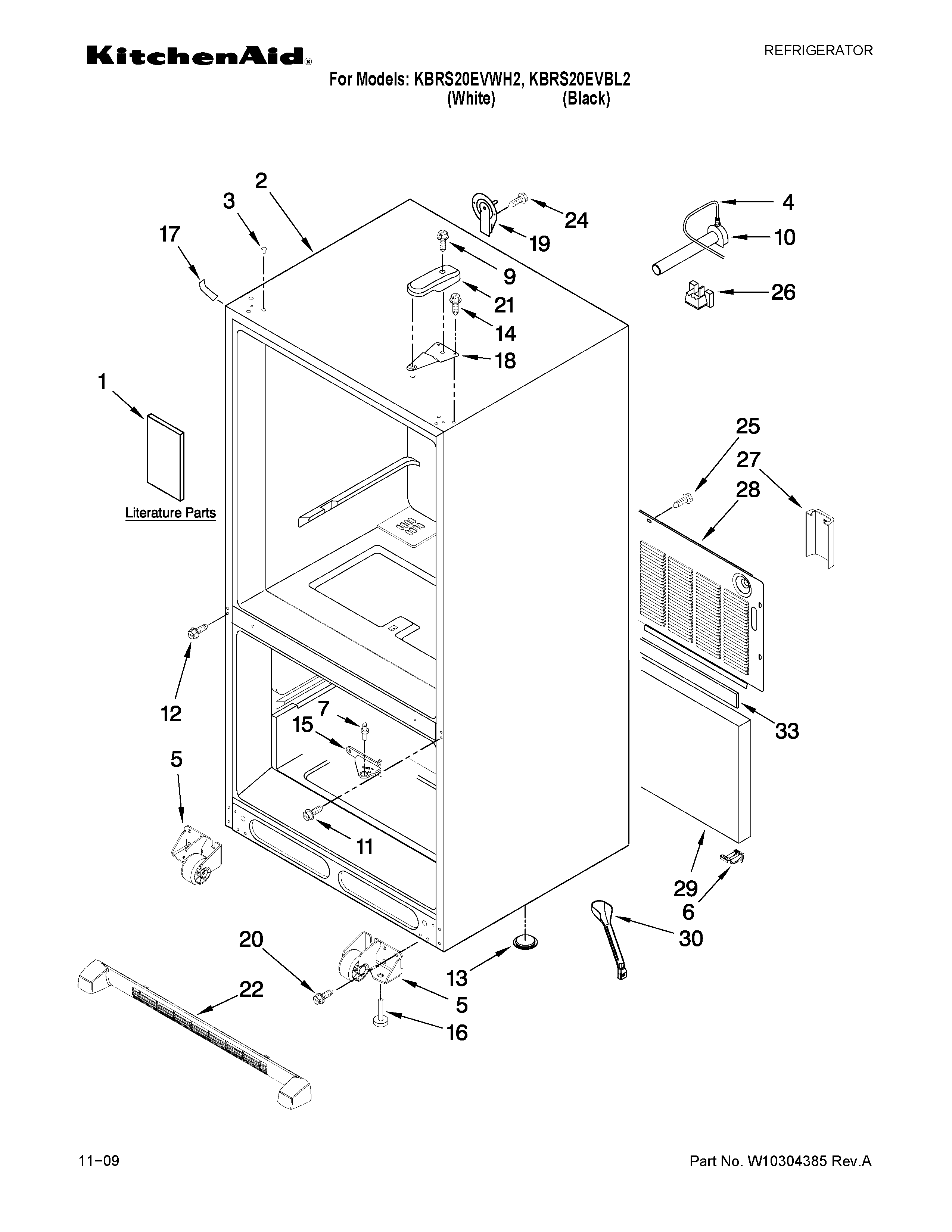 KitchenAid KBRS20EVWH2 cabinet parts diagram
