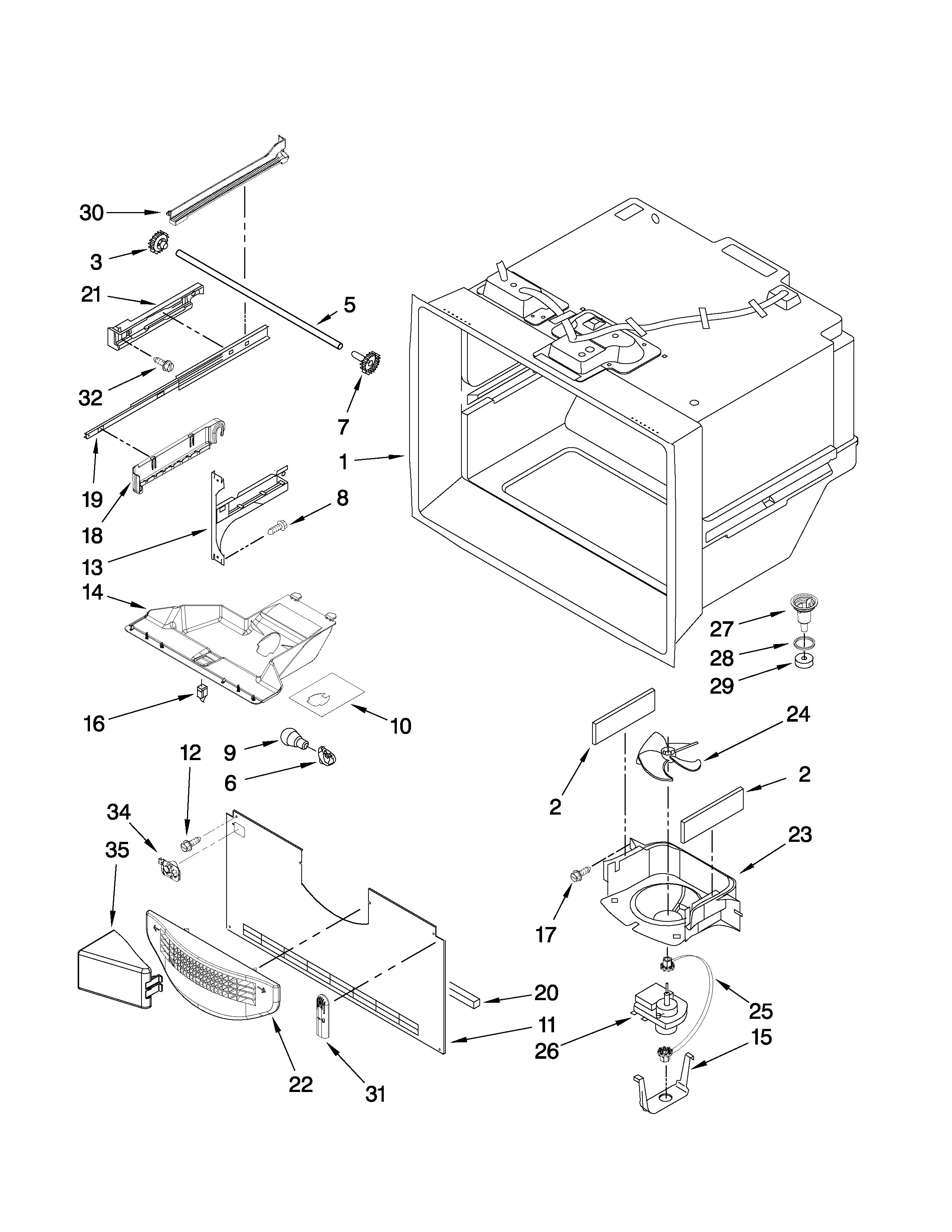 KitchenAid KBRS20EVWH2 freezer liner parts diagram