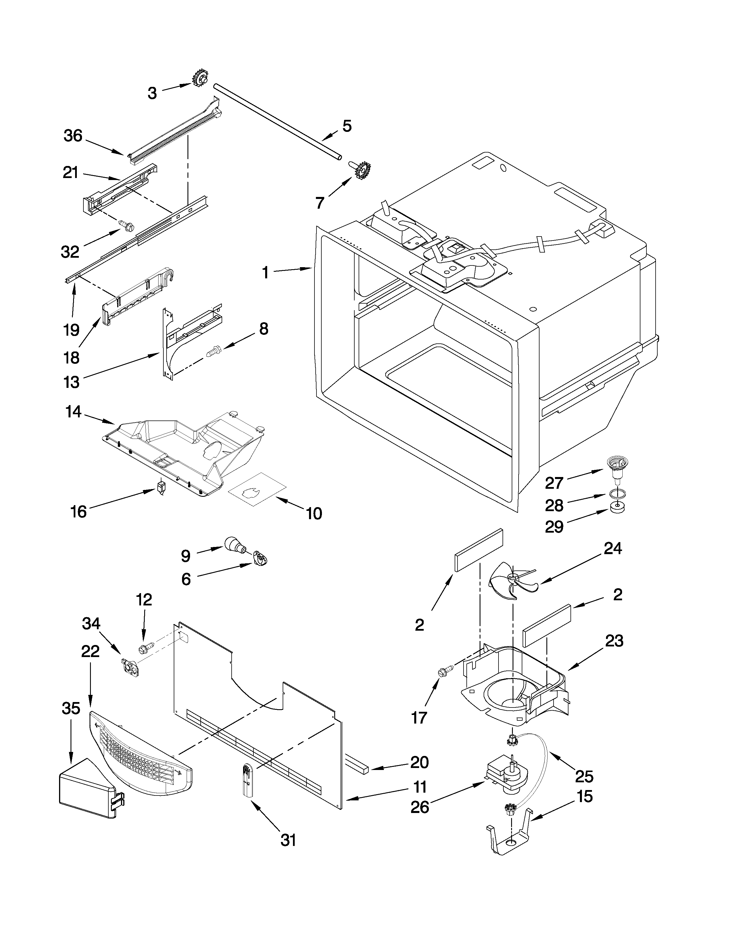 Dacor EF36BNNFSSPD freezer liner parts diagram