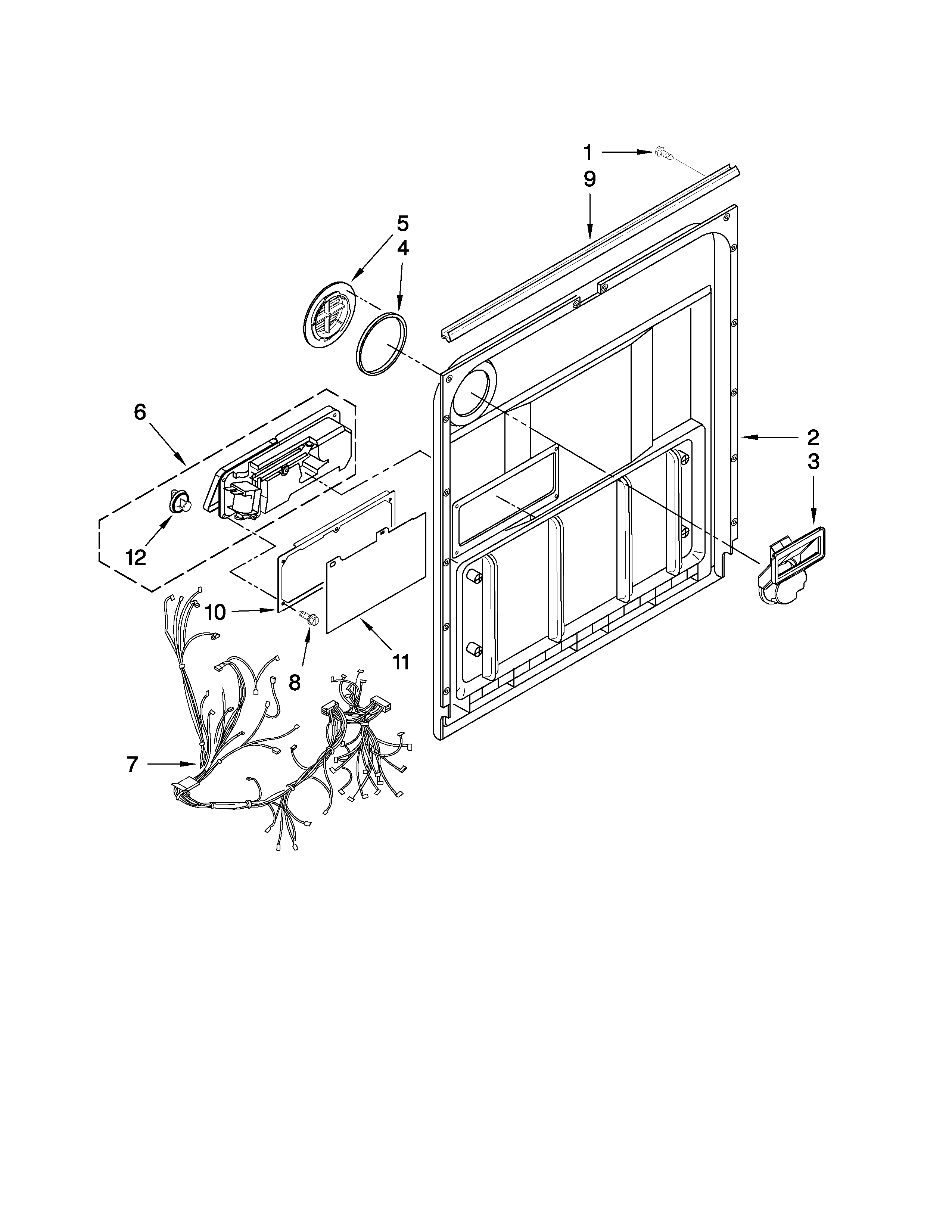 Whirlpool DU1345XTVQ1 door and latch parts diagram