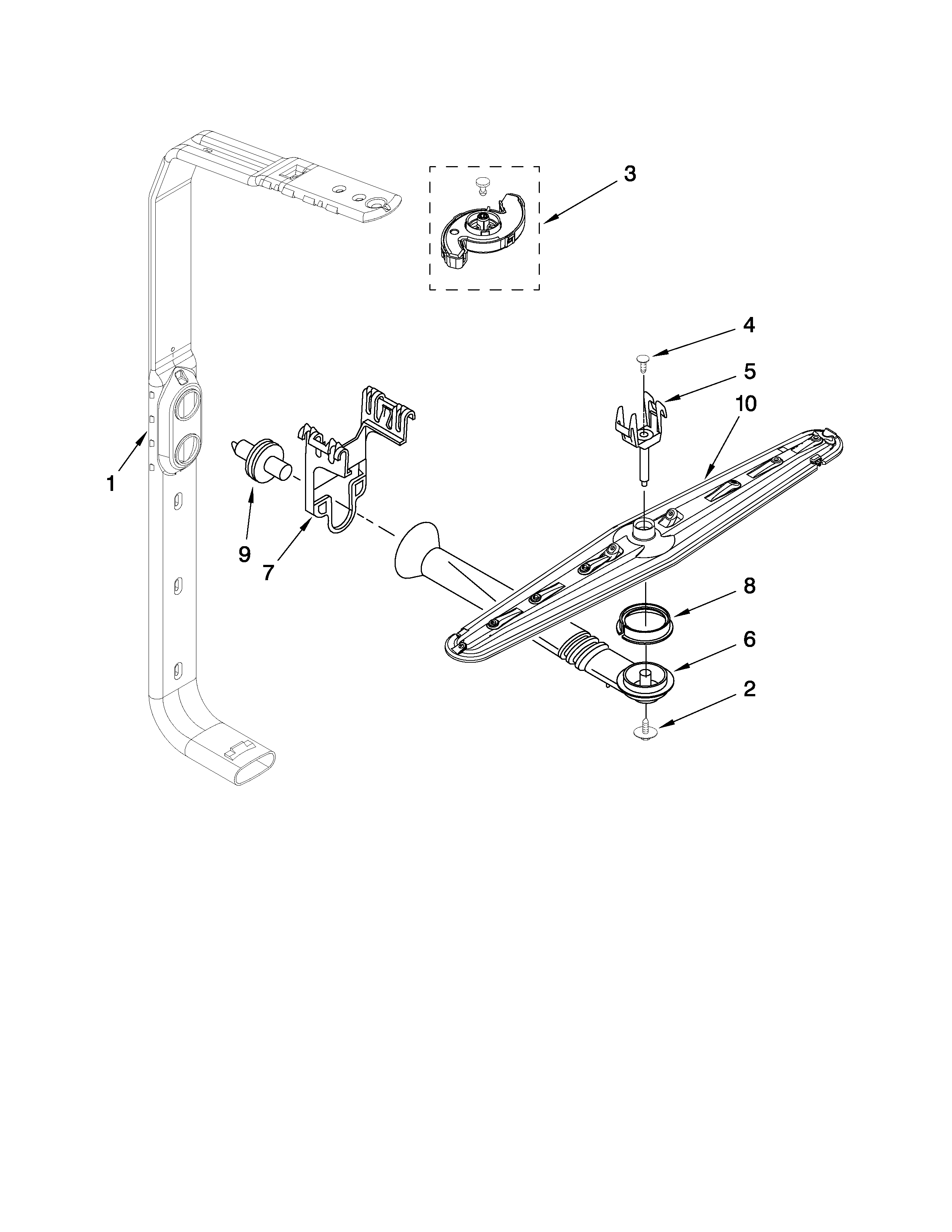 Whirlpool DU1345XTVQ1 upper wash and rinse parts diagram