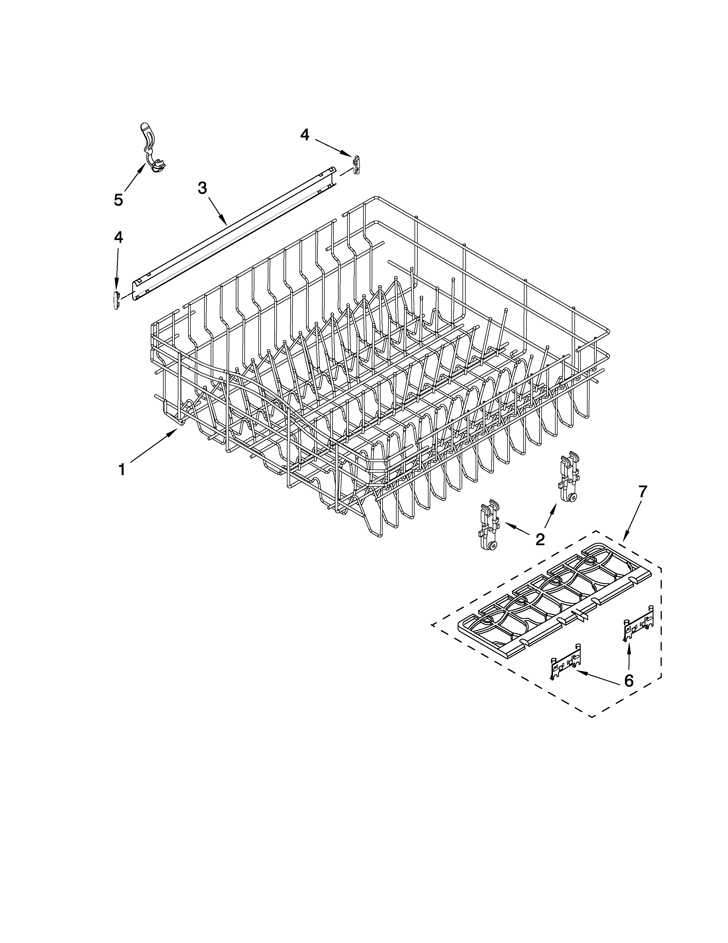 Whirlpool DU1345XTVQ1 upper rack and track parts diagram