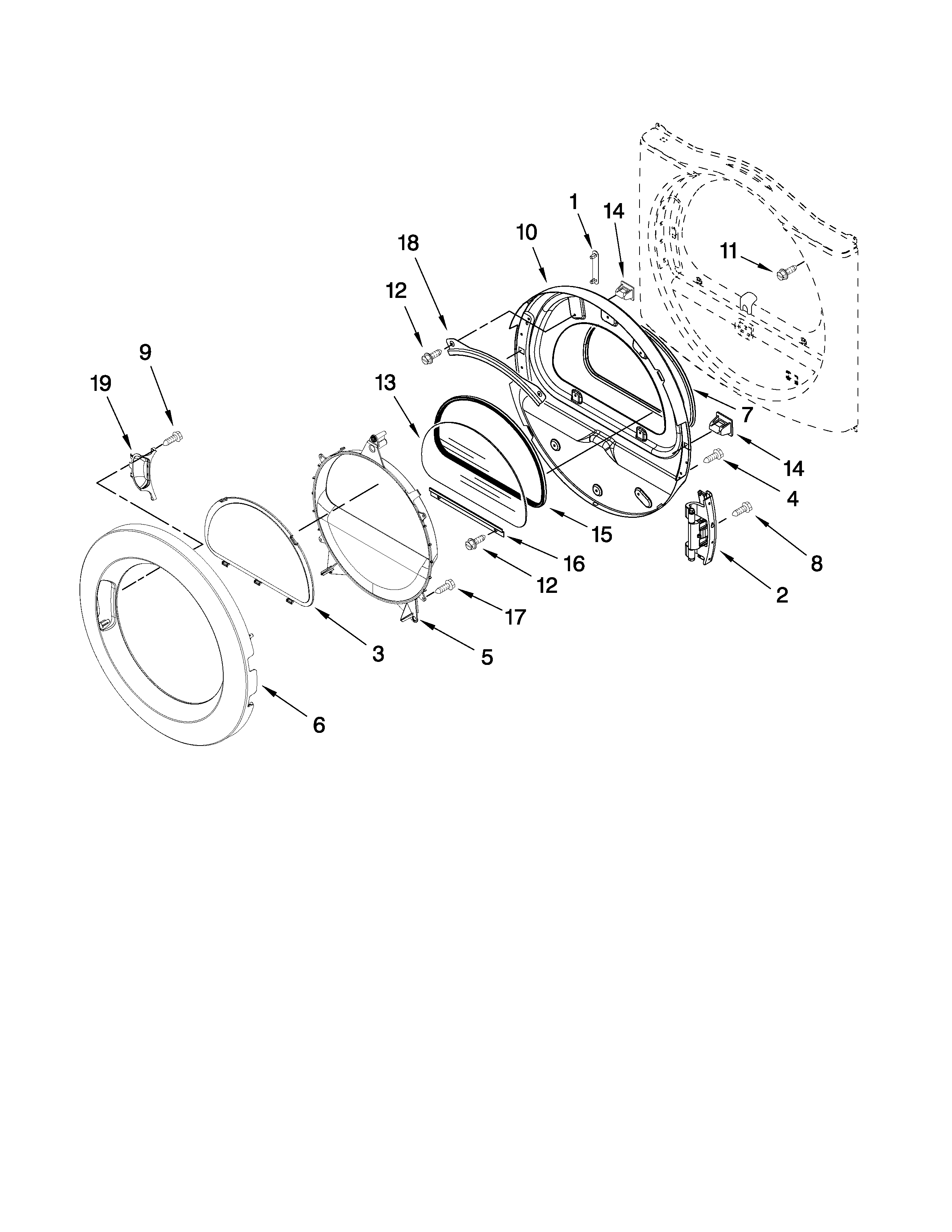 Inglis YIED7300WW0 door parts diagram
