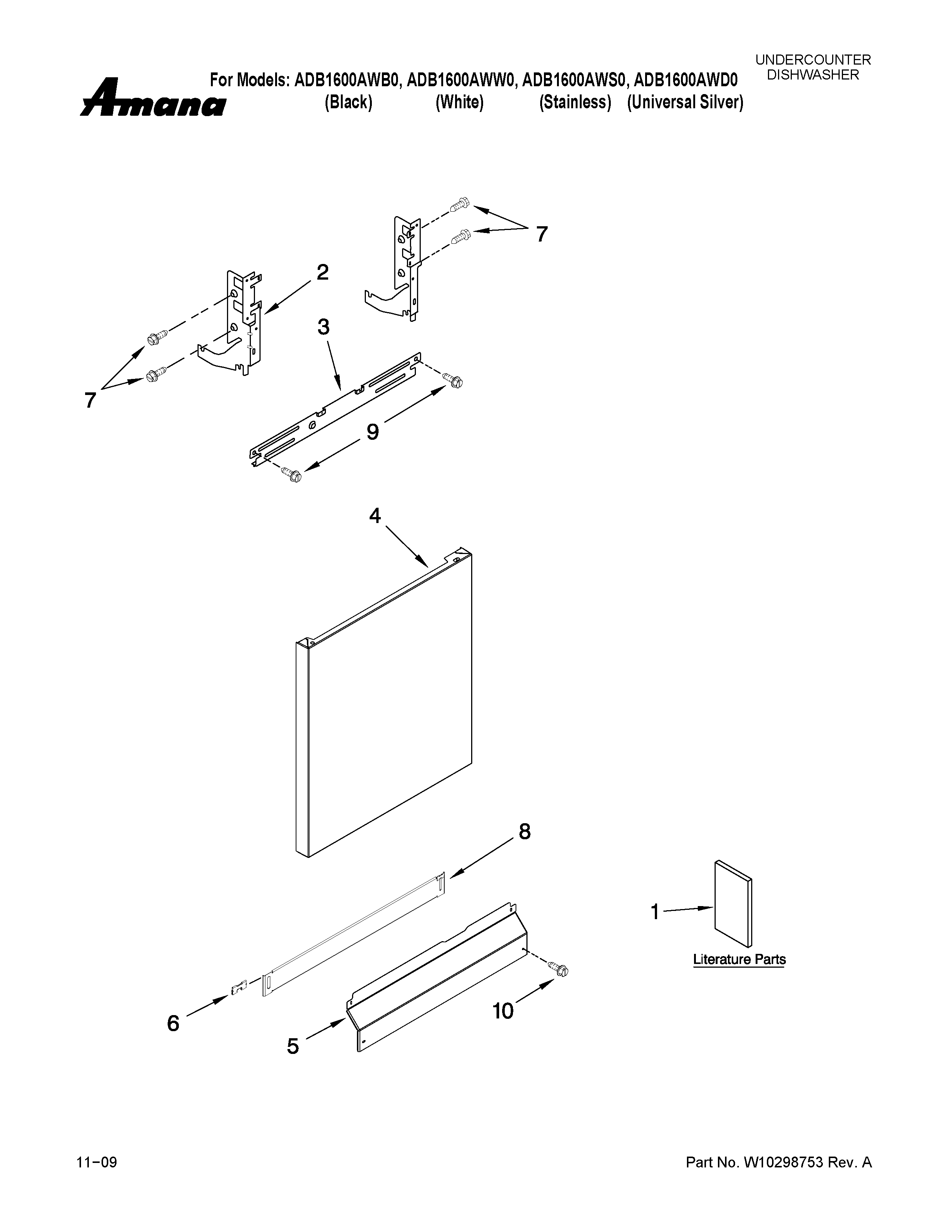 Amana ADB1600AWD0 door and panel parts diagram