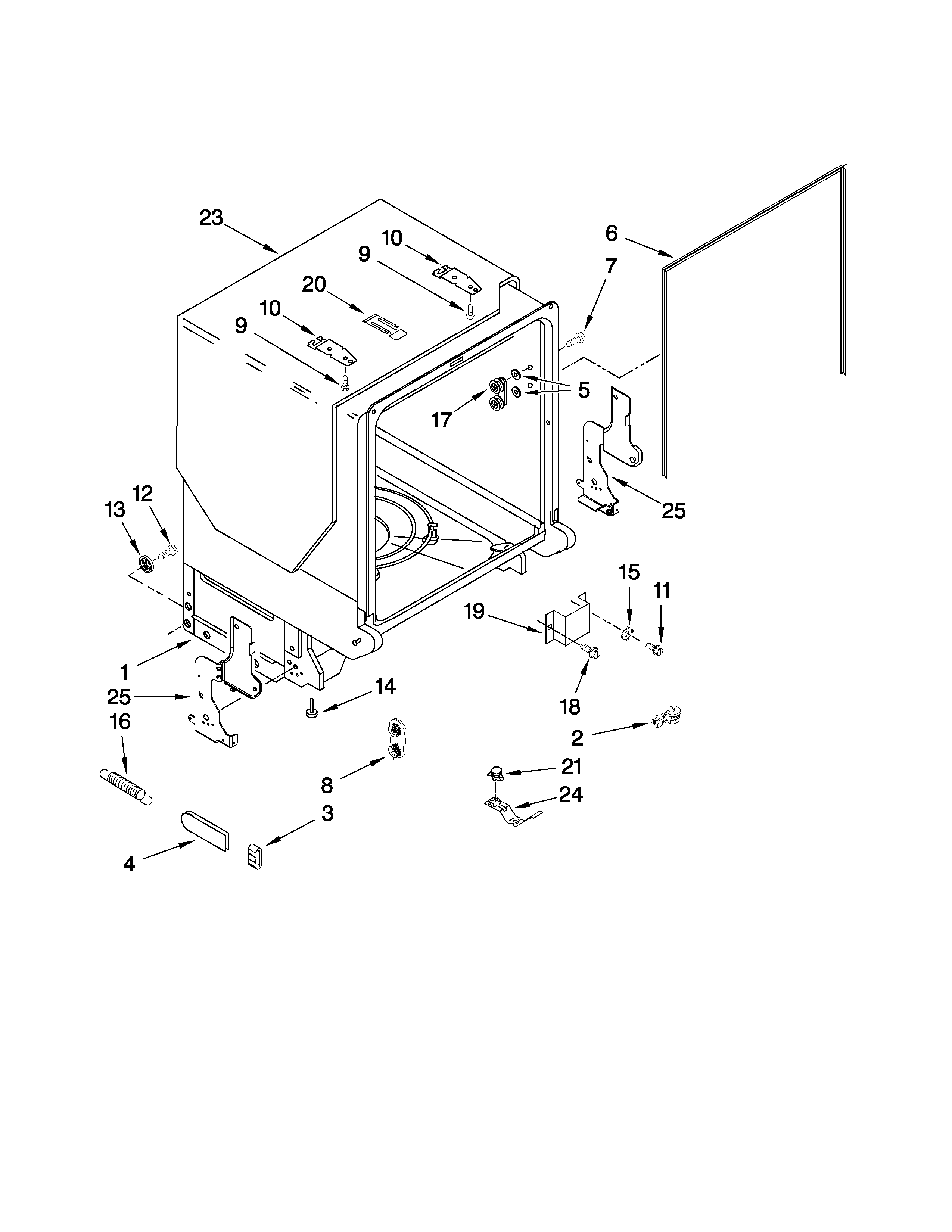 Amana ADB1600AWD0 tub and frame parts diagram