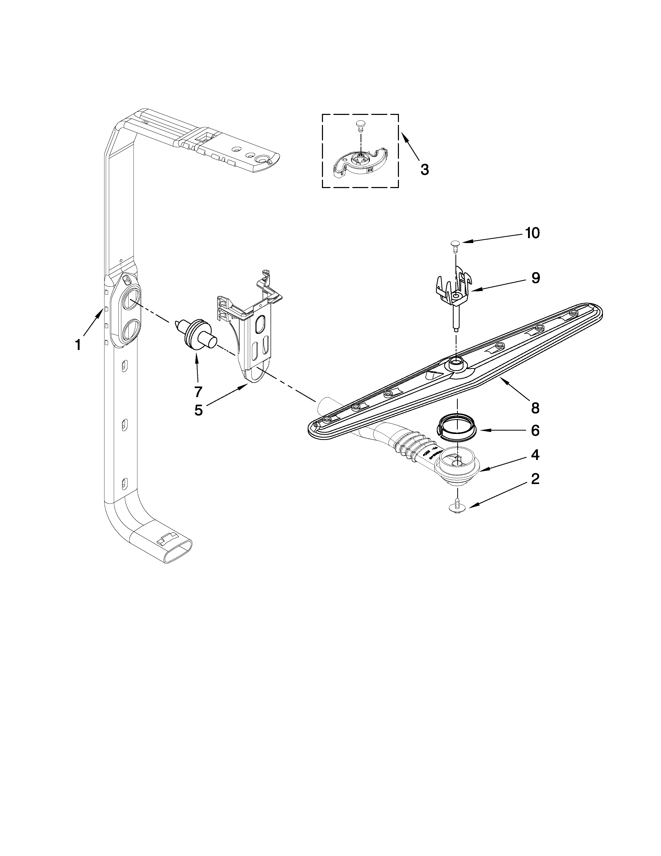 Amana ADB1600AWD0 upper wash and rinse parts diagram