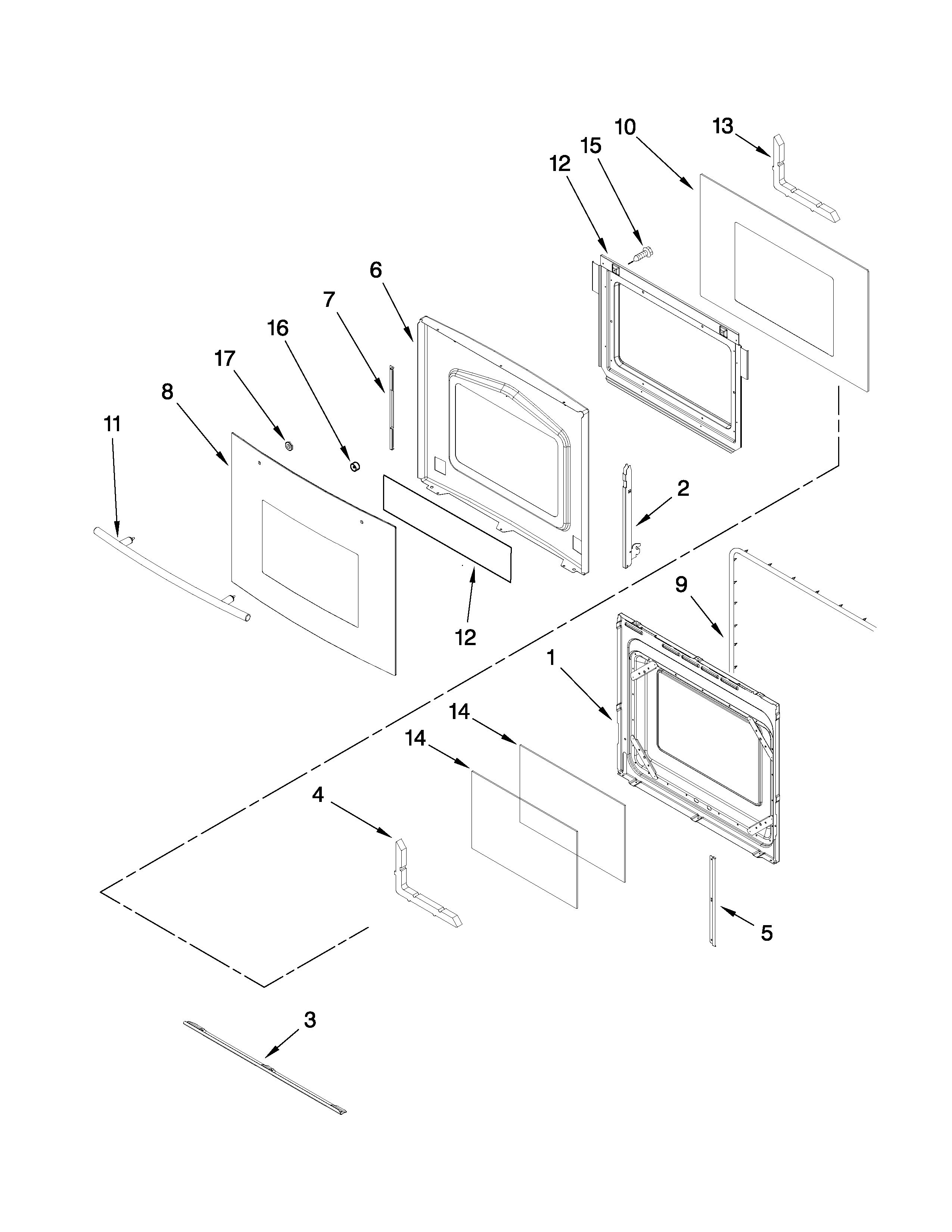 Jenn-Air JMW8527DAS28 oven door parts diagram