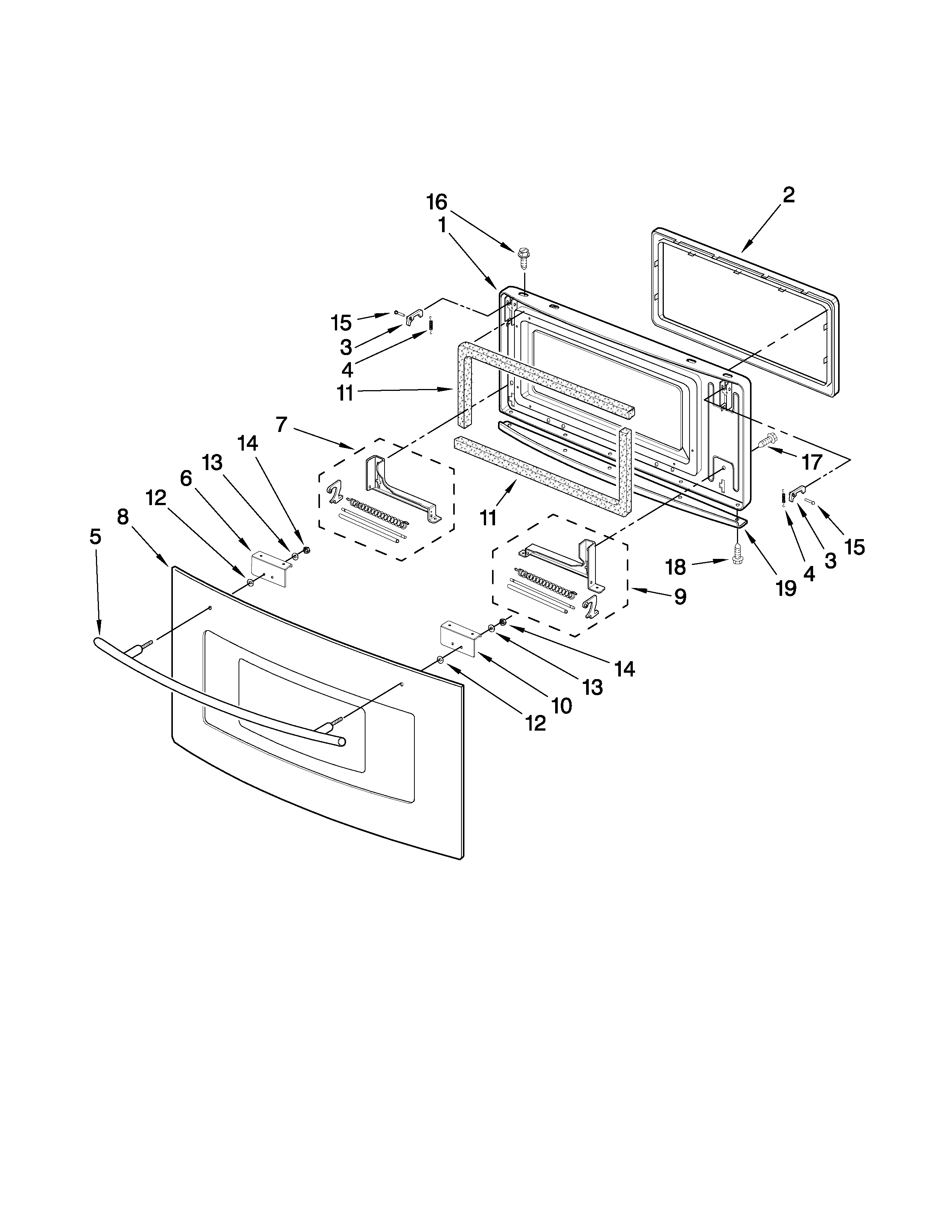 Jenn-Air JMW8530DAB28 microwave door parts diagram