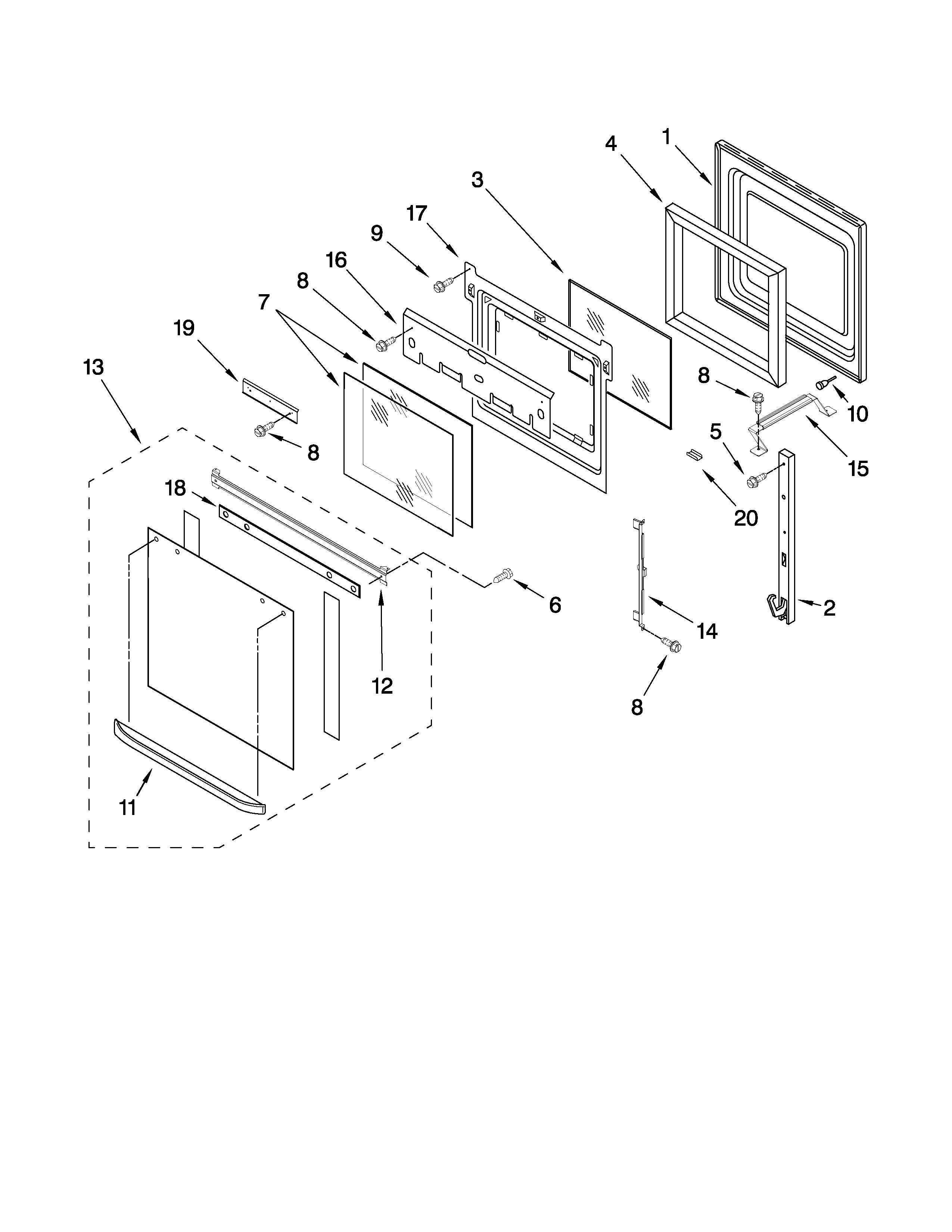 Ikea IBD550PWS00 oven door parts diagram