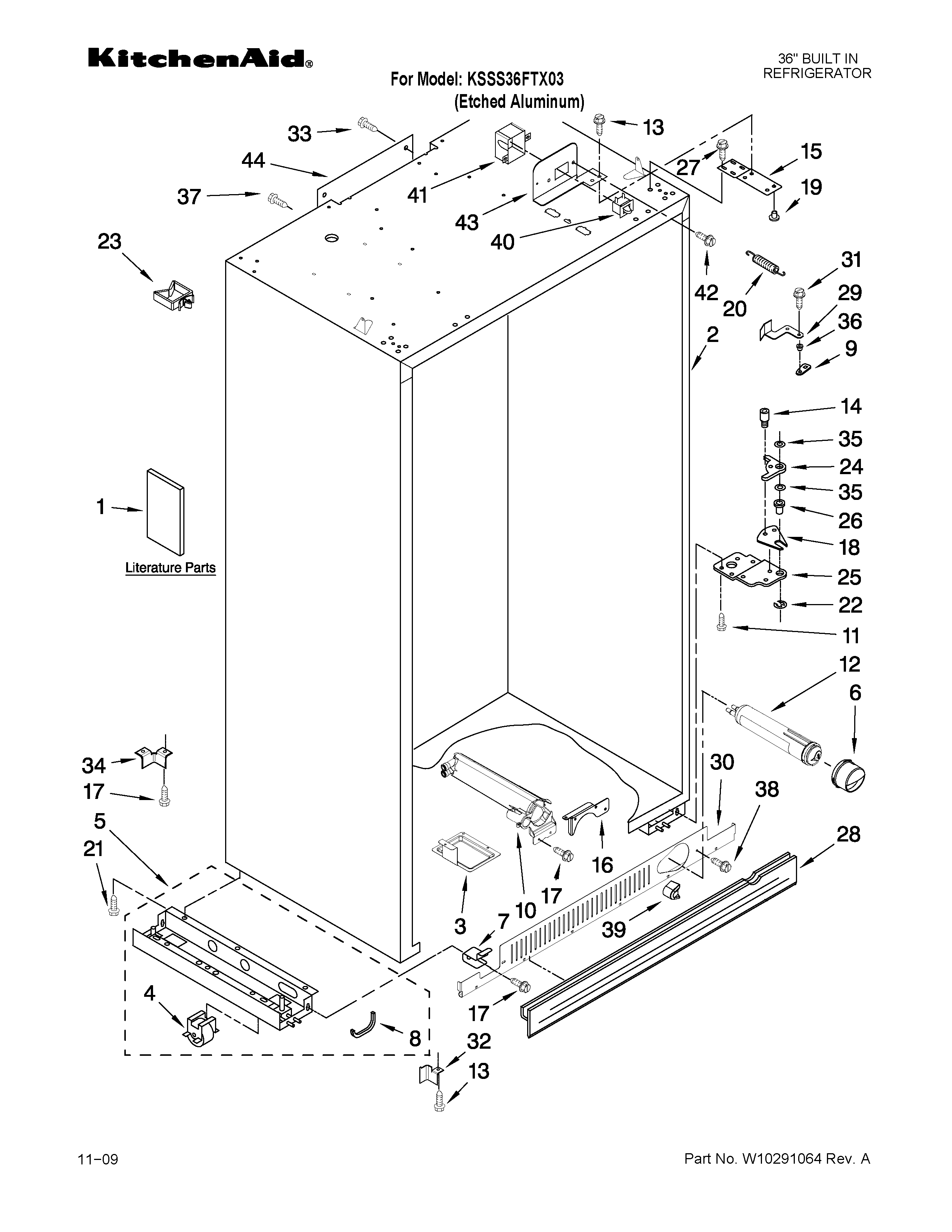 KitchenAid KSSS36FTX03 cabinet parts diagram