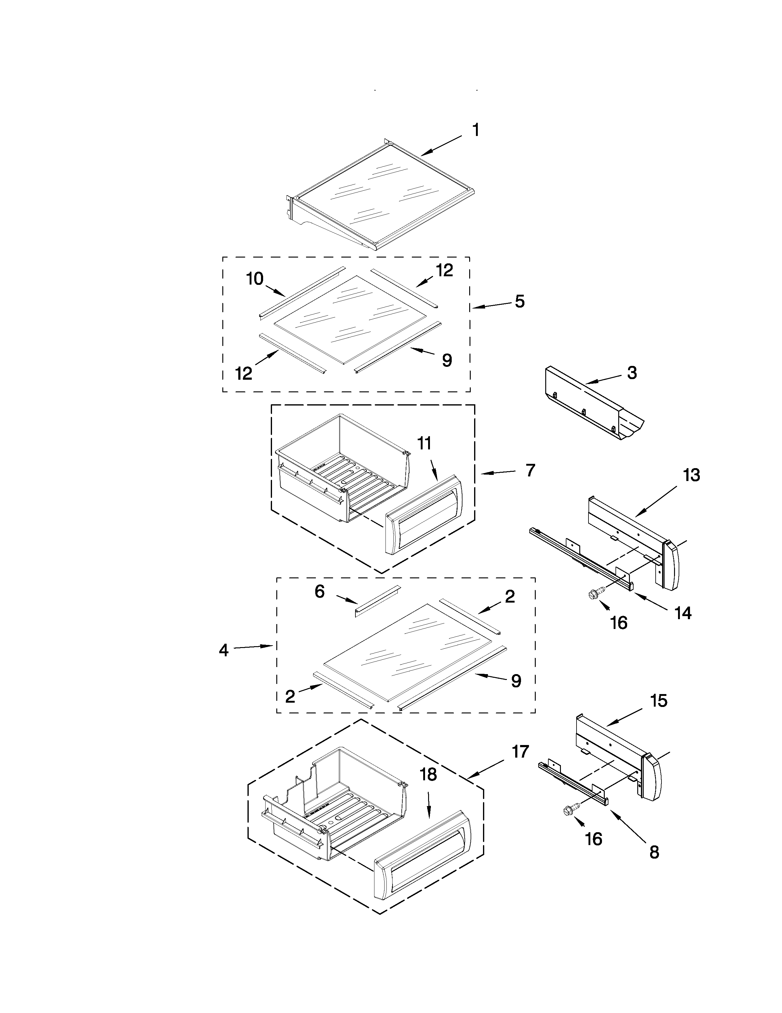 KitchenAid KSSS36FTX03 refrigerator shelf parts diagram