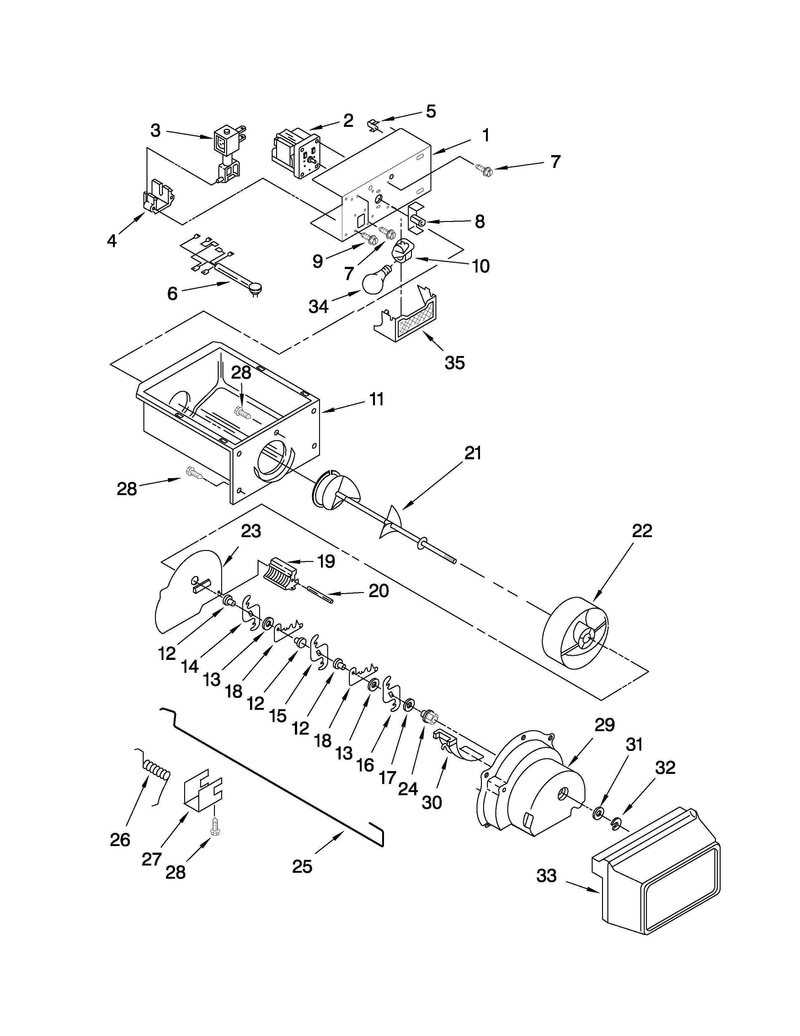 Estate TS25AFXKT08 motor and ice container parts diagram