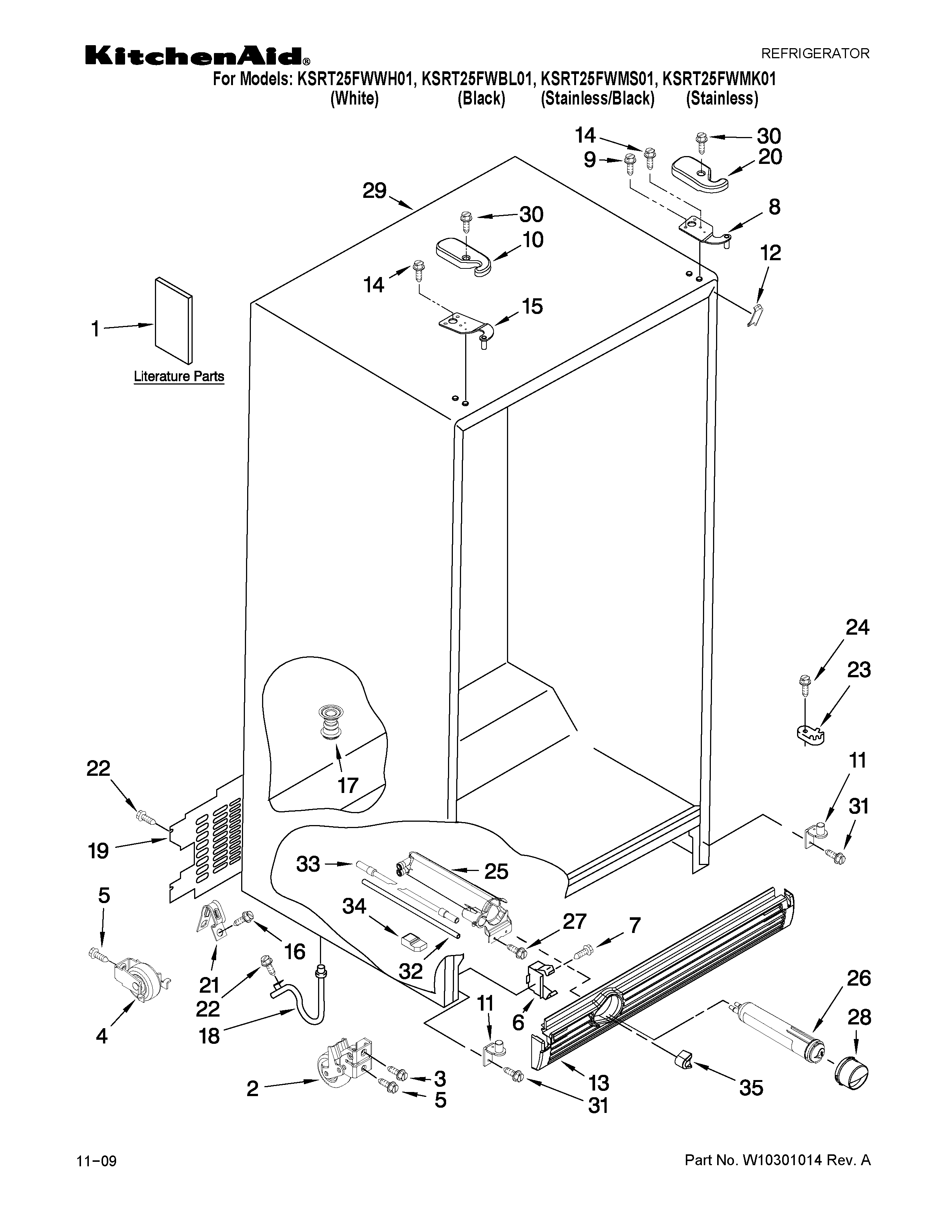 KitchenAid KSRT25FWMK01 cabinet parts diagram