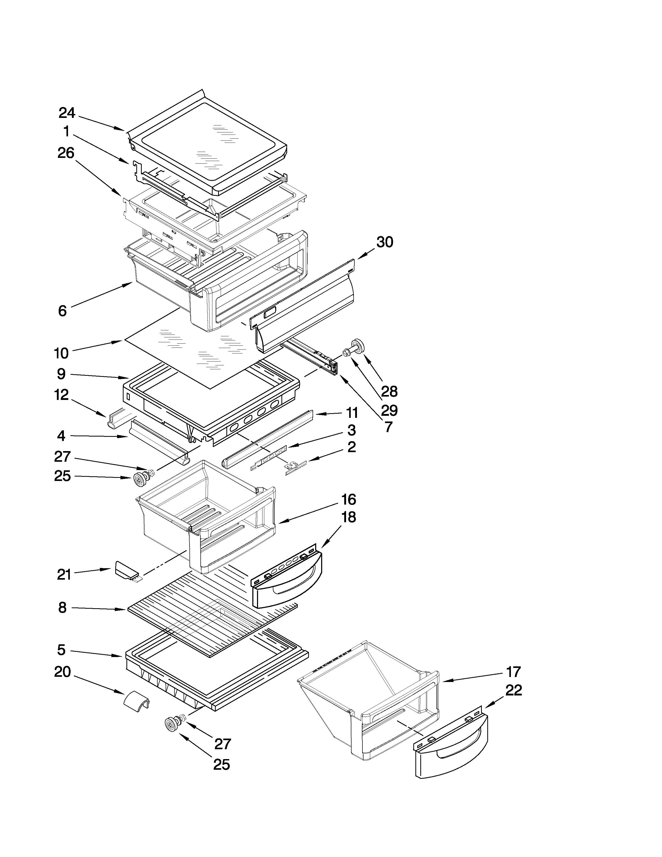KitchenAid KSRT25FWMK01 refrigerator shelf parts diagram