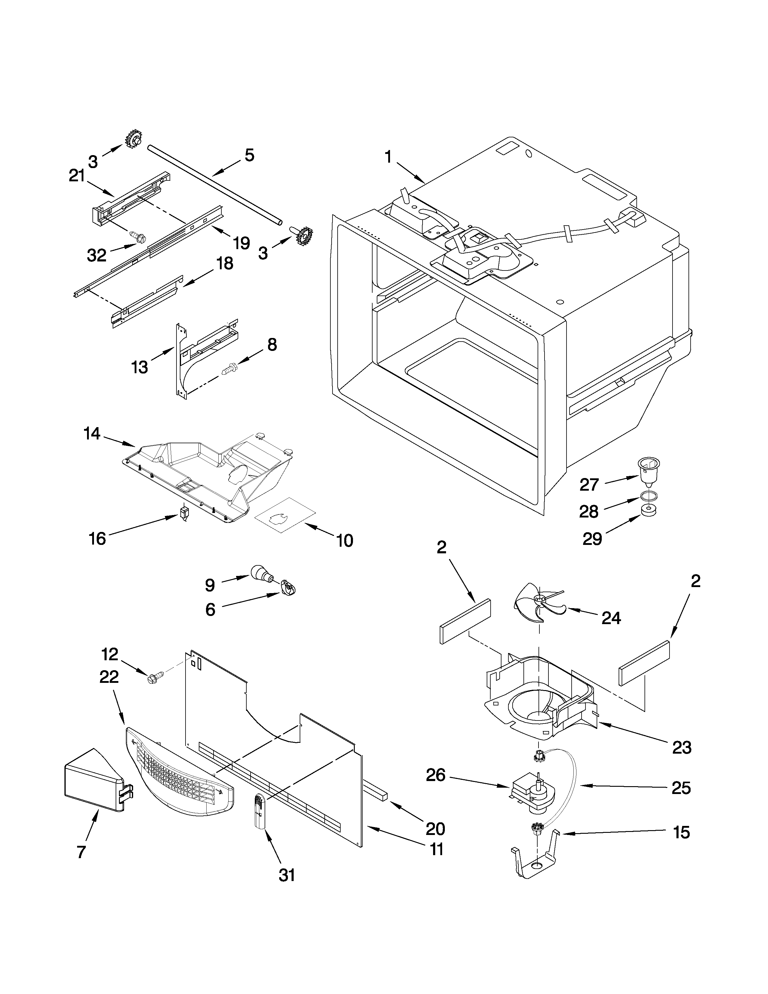 KitchenAid KBFS20EVWH2 freezer liner parts diagram