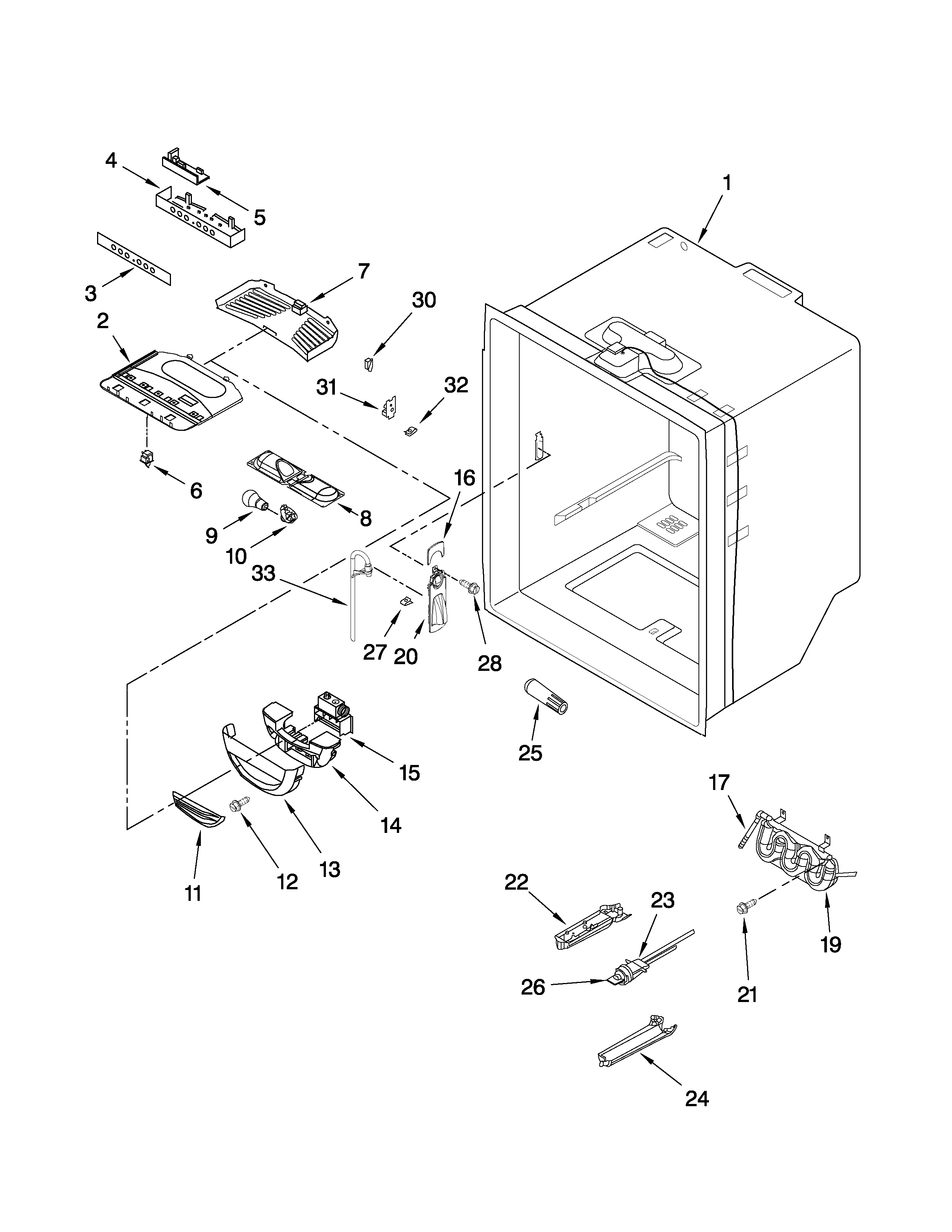 KitchenAid KBFS20EVWH2 refrigerator liner parts diagram