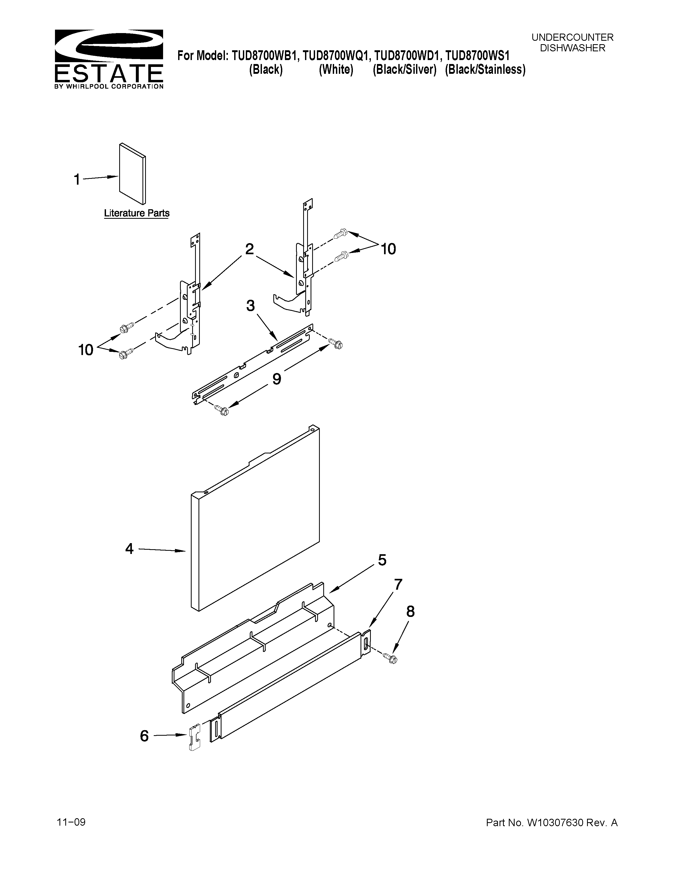 Estate TUD8700WS1 door and panel parts diagram