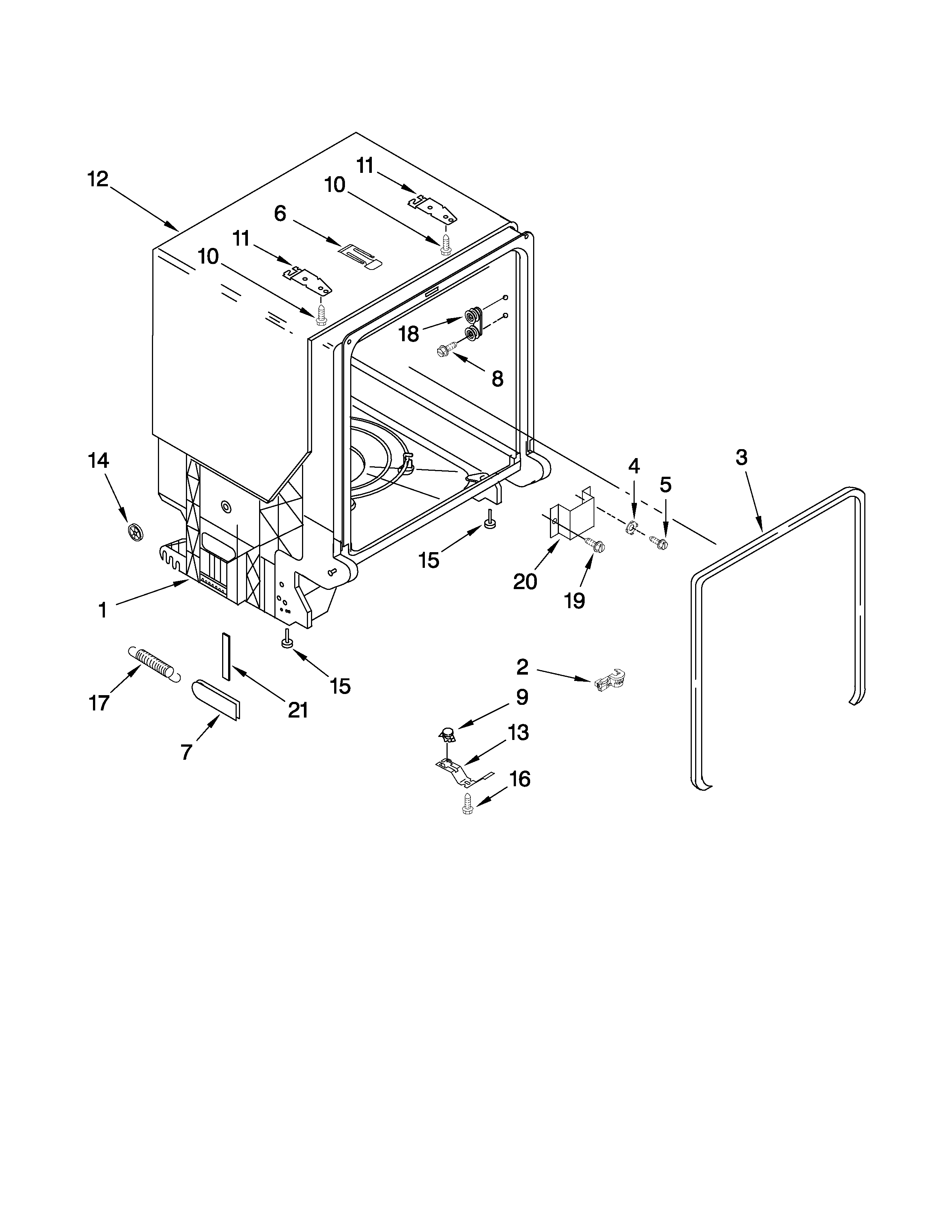 Estate TUD8700WS1 tub and frame parts diagram