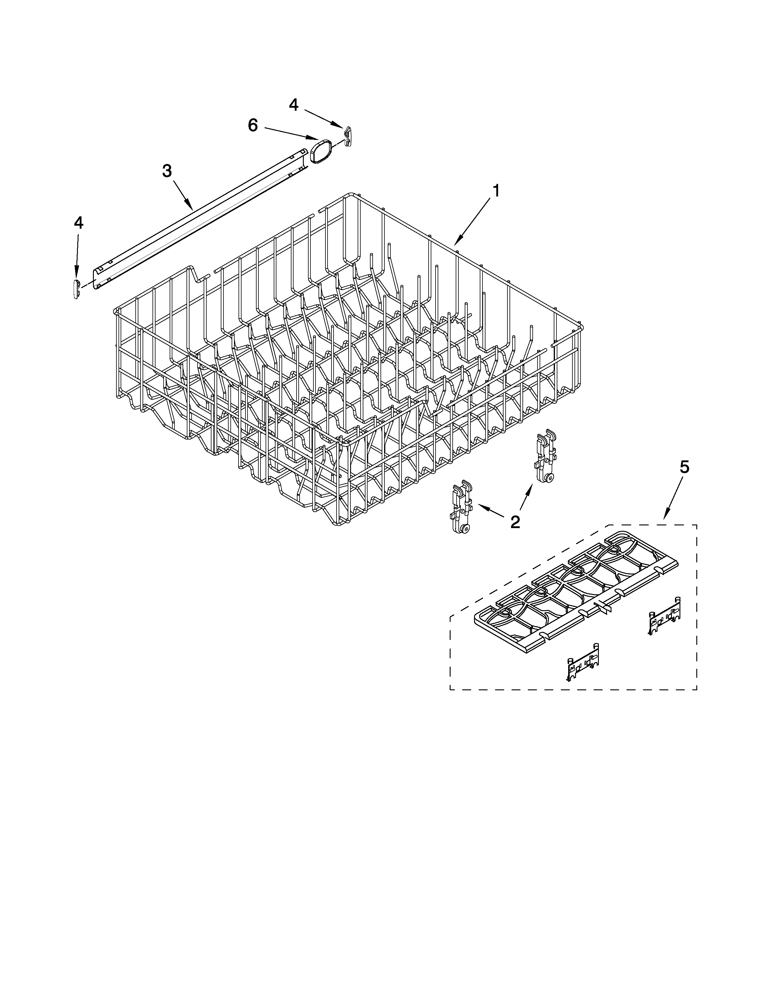 Estate TUD8700WS1 upper rack and track parts diagram
