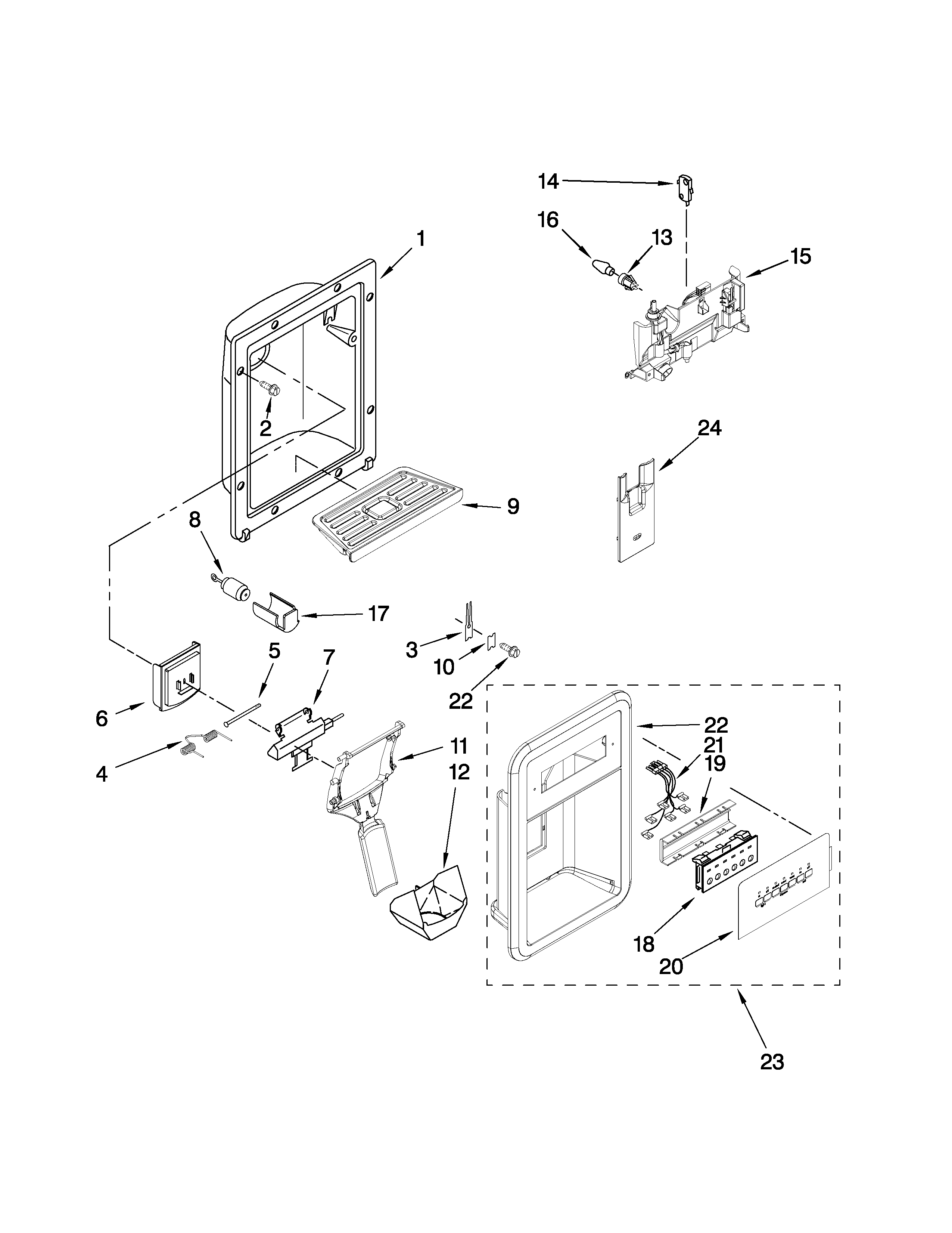 Maytag MSD2272VEB00 dispenser front parts diagram