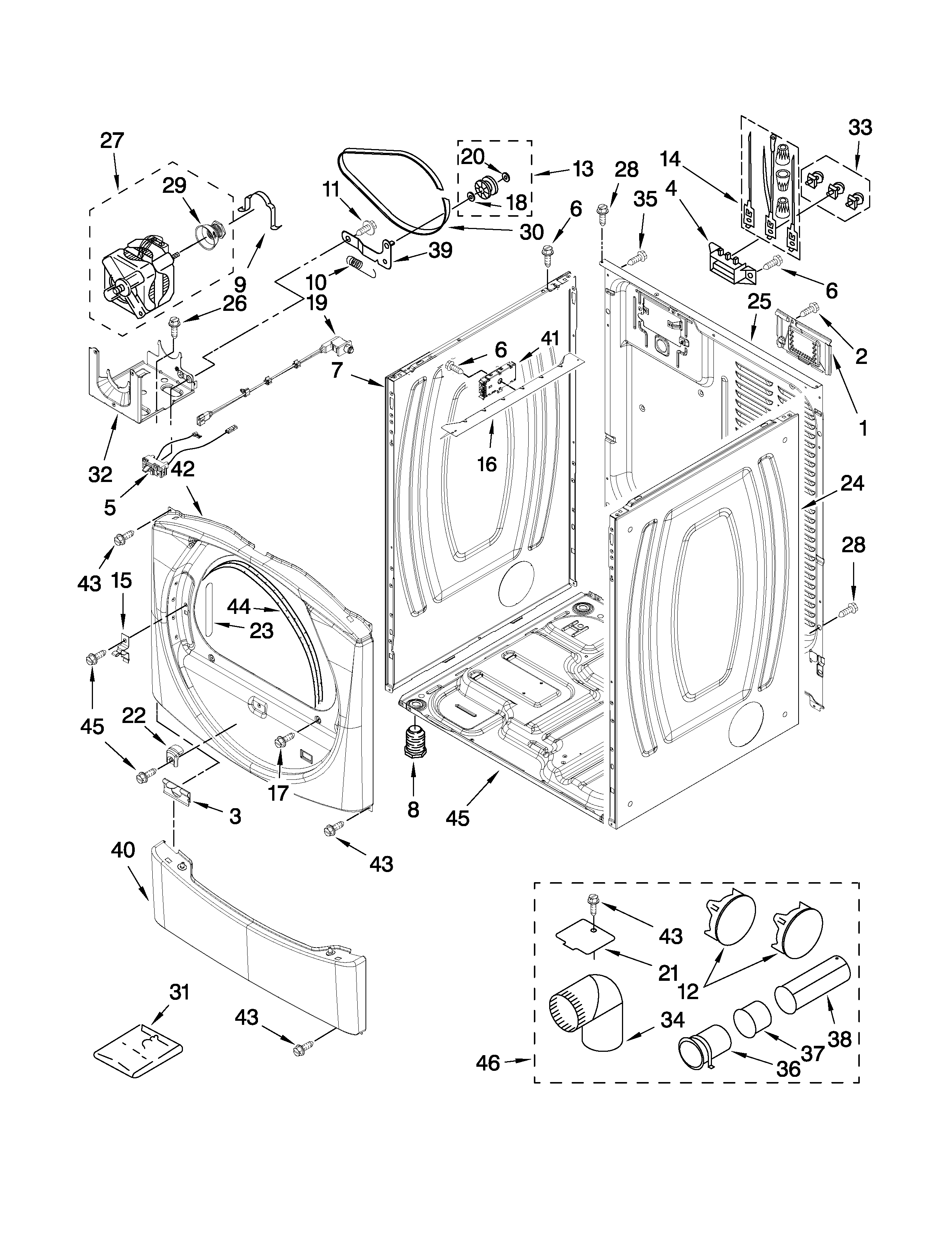 Amana NED7300WW0 cabinet parts diagram