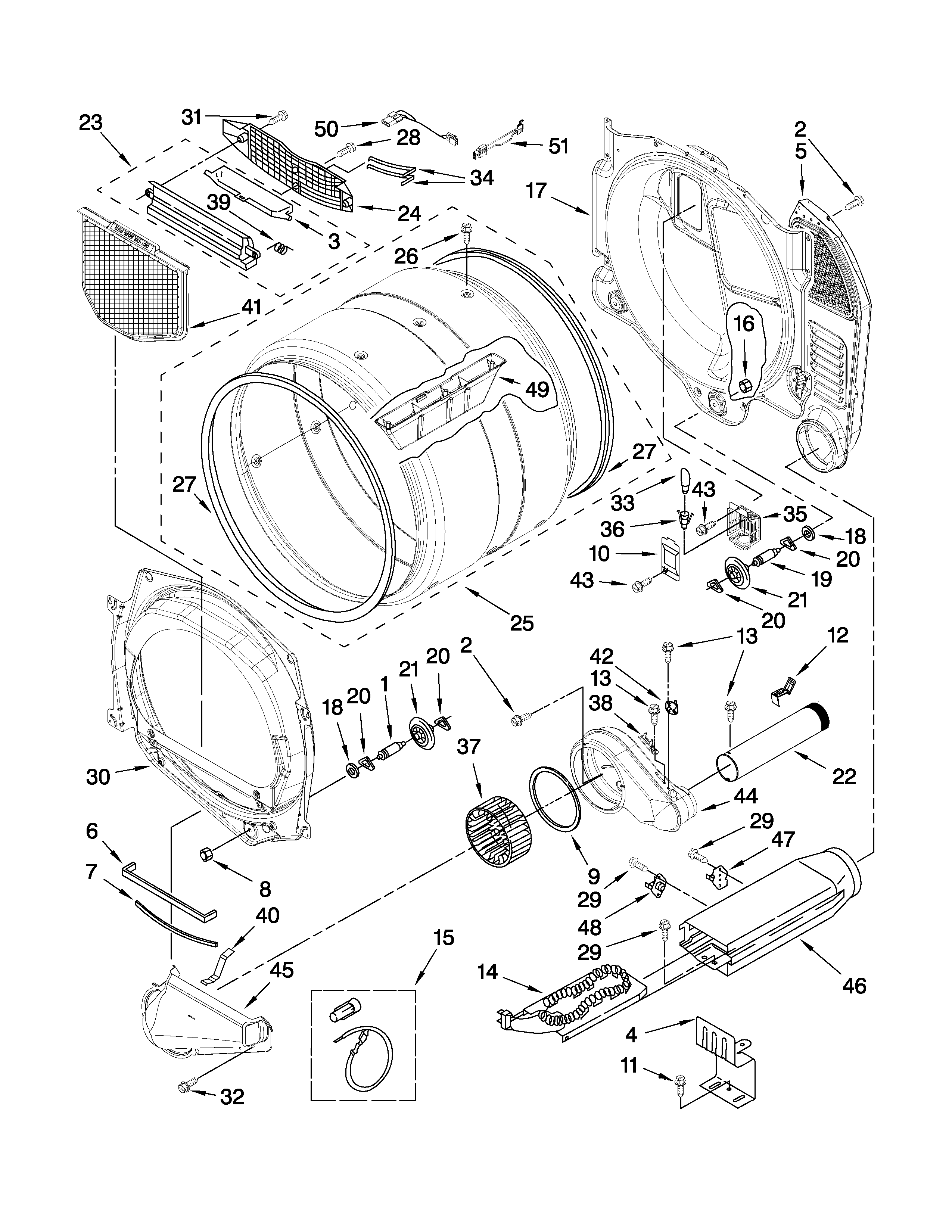 Amana NED7300WW0 bulkhead parts diagram