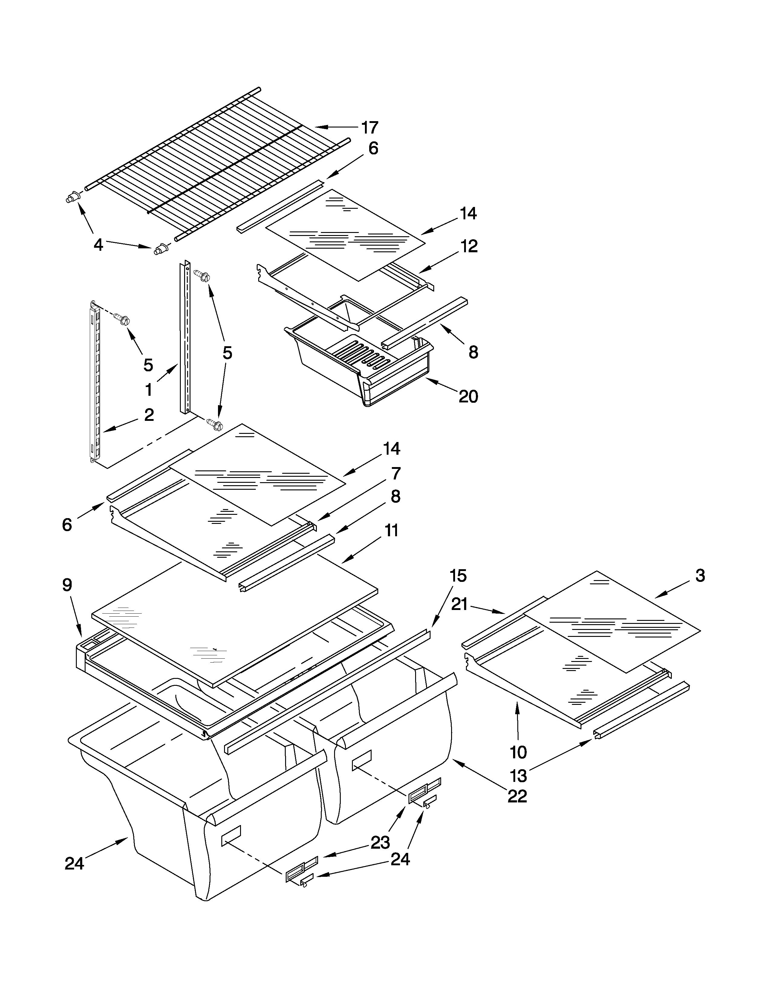 Amana A2RXNMFWW02 shelf parts diagram
