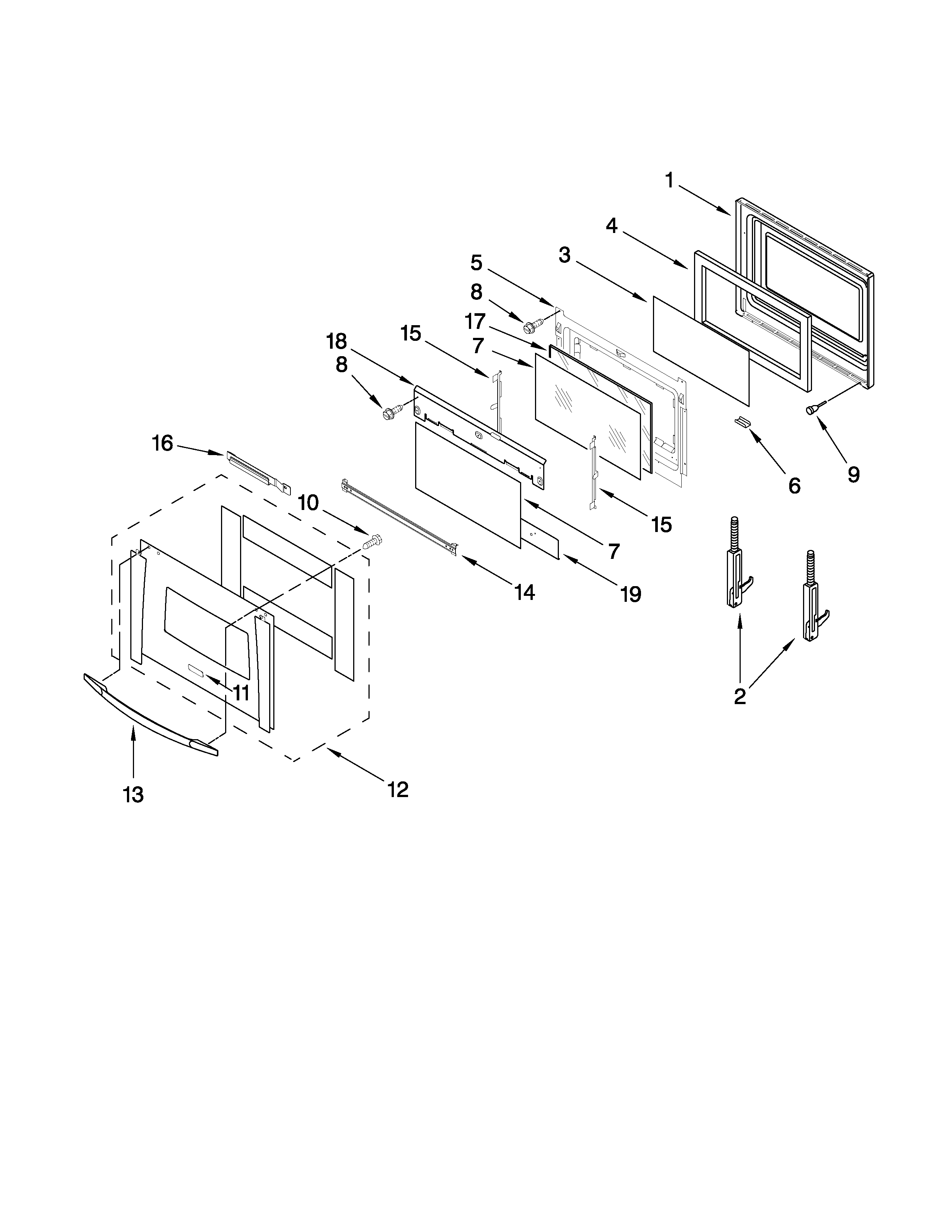Maytag MEW7530WDB01 oven door parts diagram