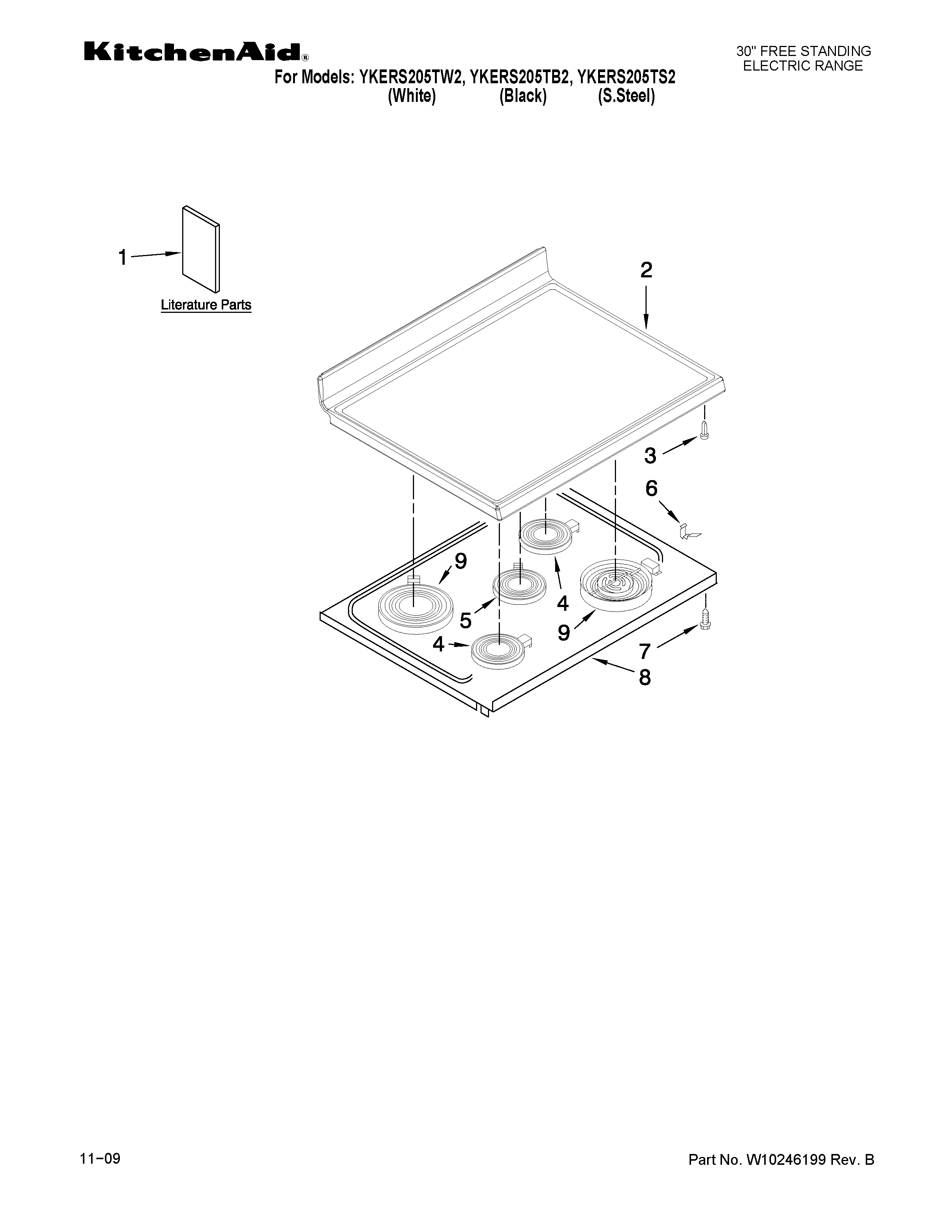 KitchenAid YKERS205TS2 cooktop parts diagram