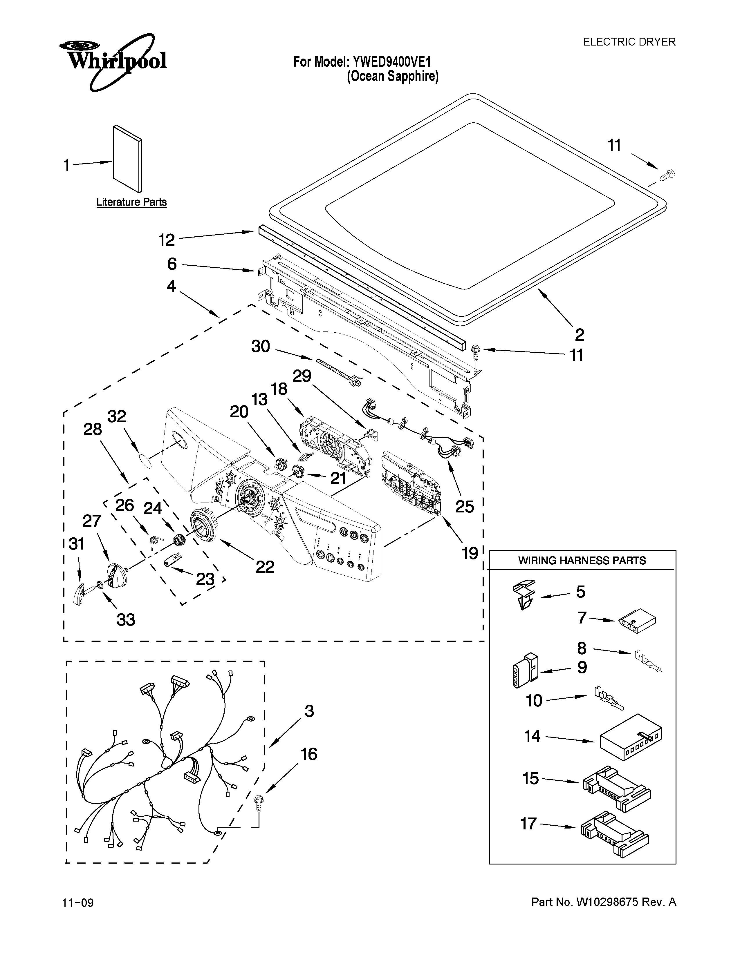 Whirlpool YWED9400VE1 top and console parts diagram
