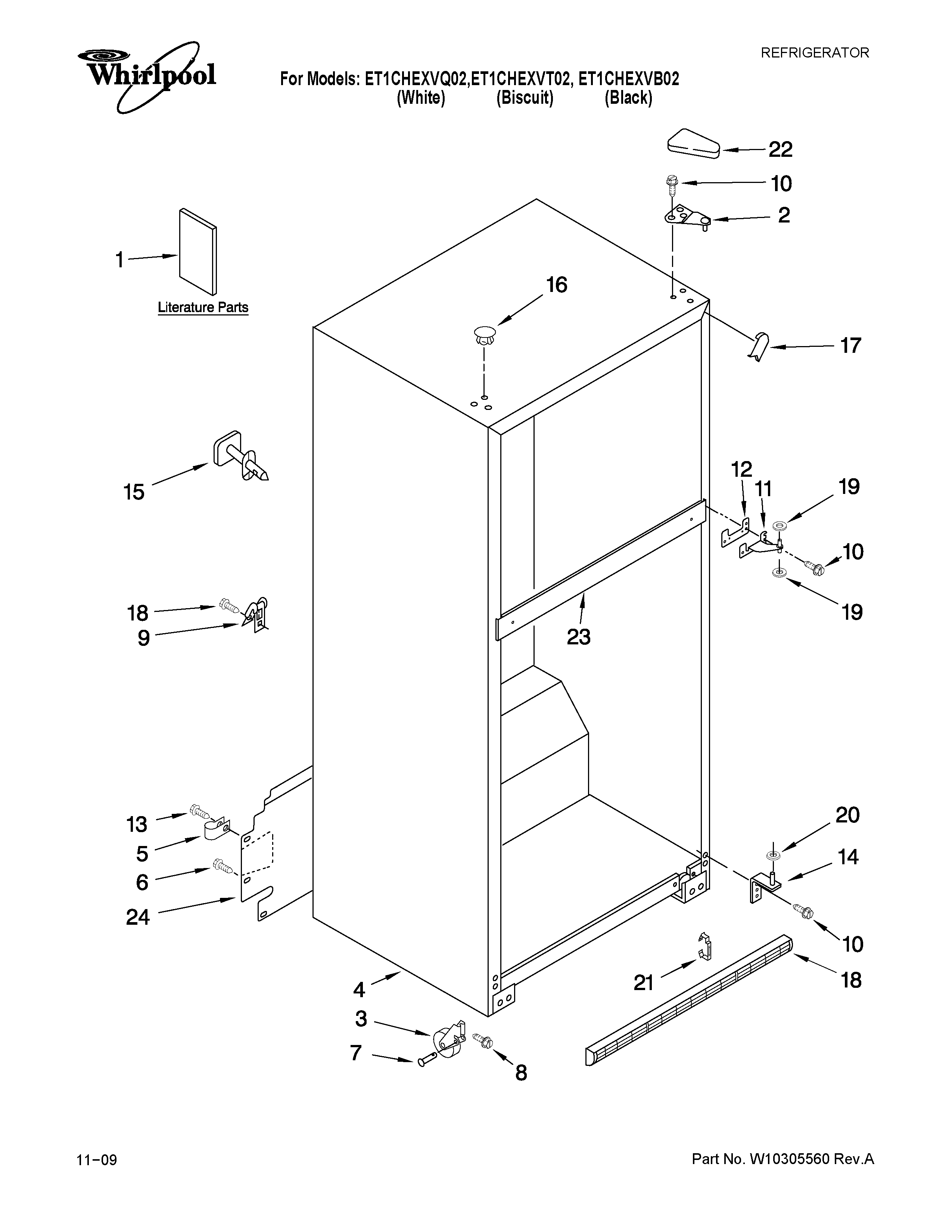 Whirlpool ET1CHEXVB02 cabinet parts diagram