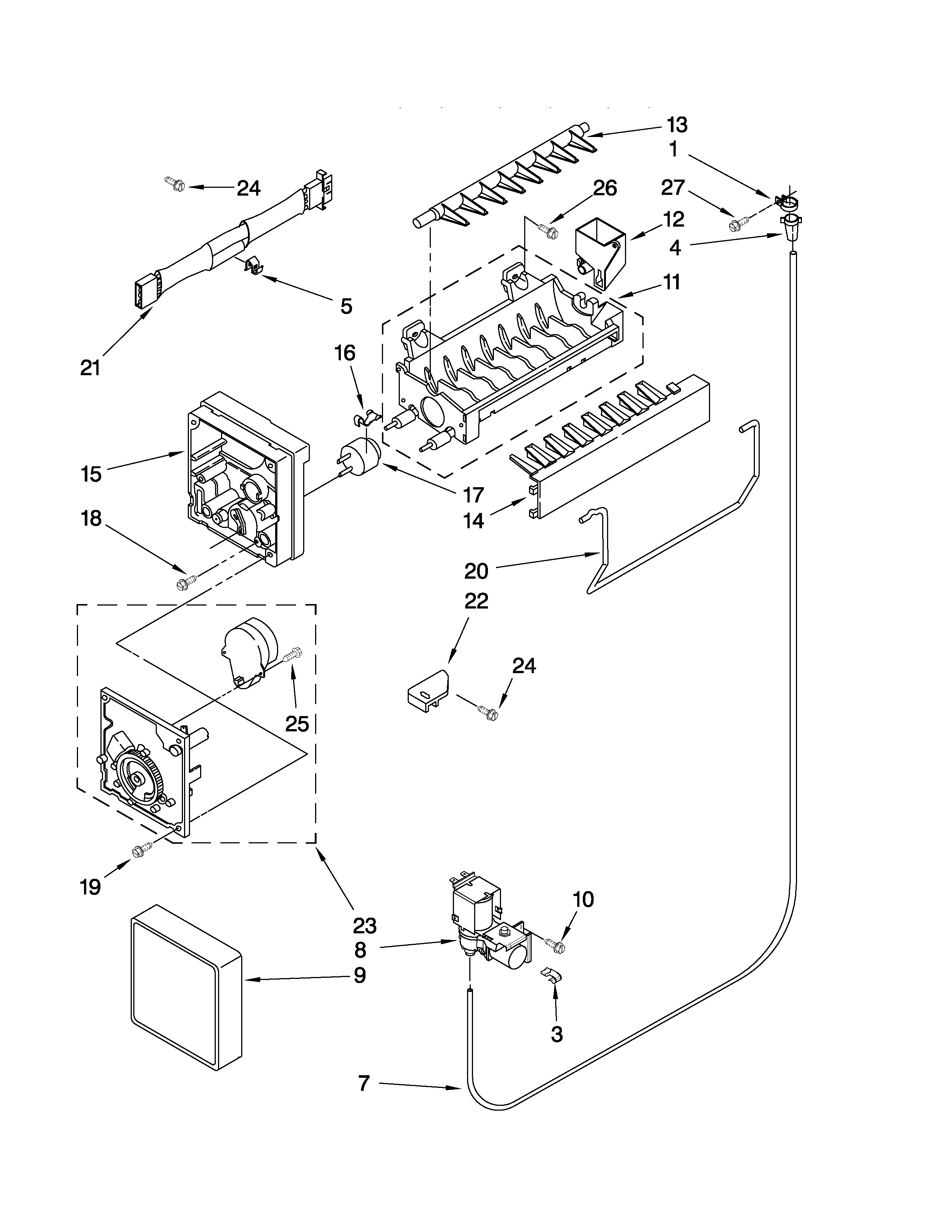 Whirlpool ET1CHEXVB02 icemaker parts diagram