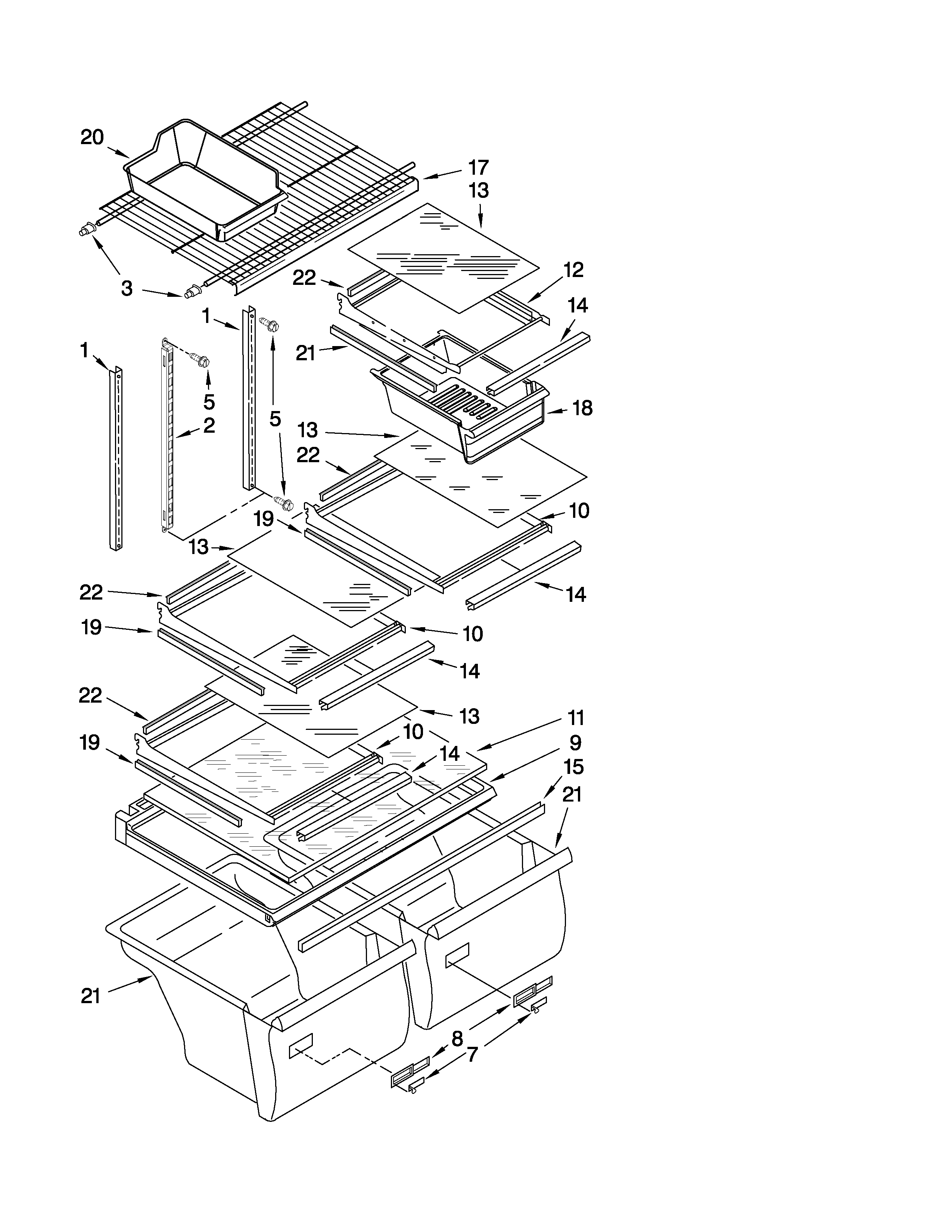 Whirlpool ET1CHEXVB02 shelf parts diagram