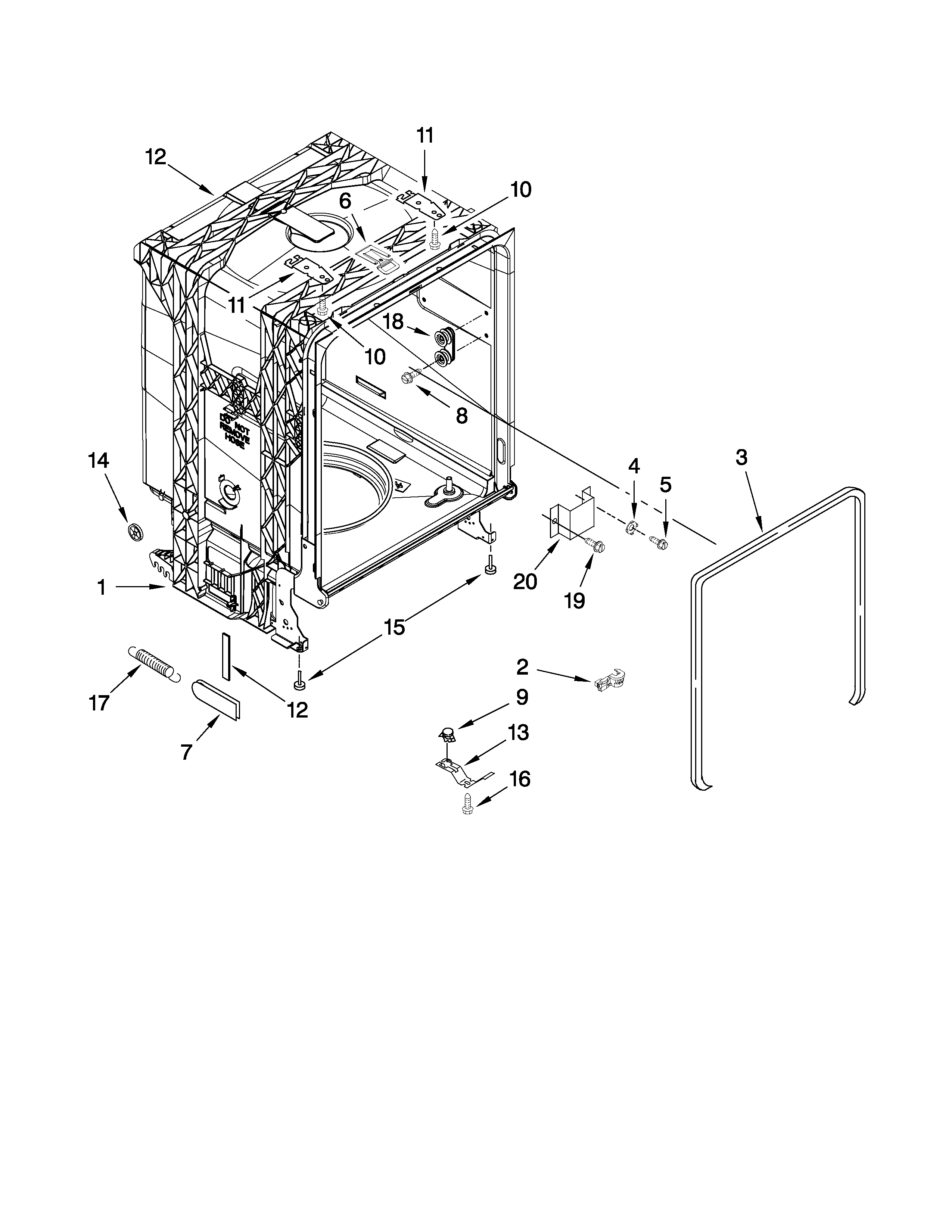 Estate TUD8700XQ0 tub and frame parts diagram