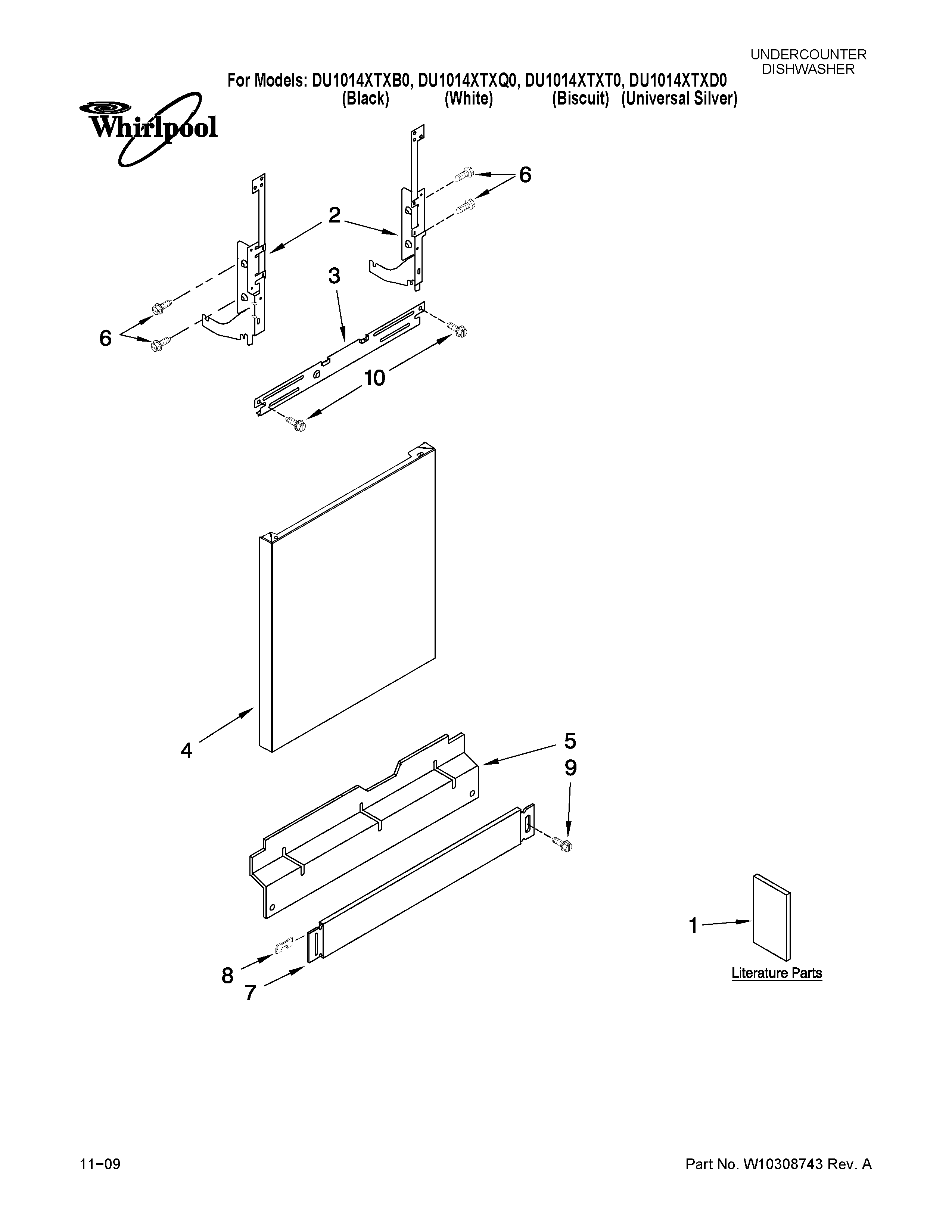 Whirlpool DU1014XTXT0 door and panel parts diagram
