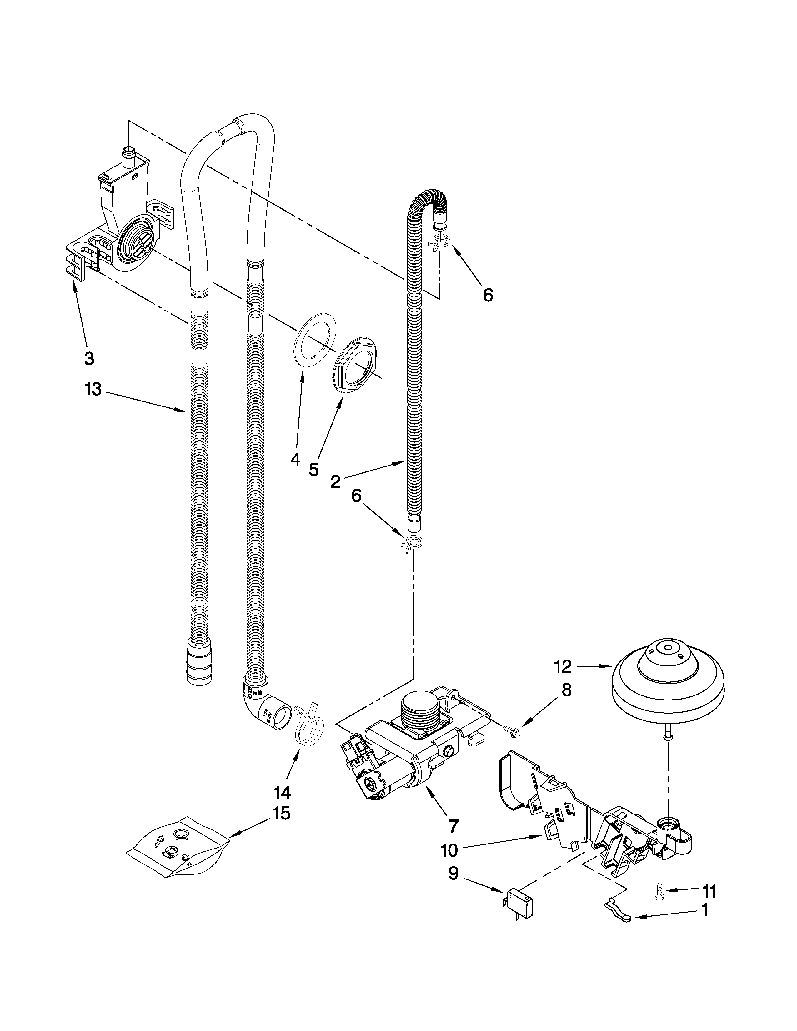 Whirlpool DU1014XTXT0 fill drain and overfill parts diagram