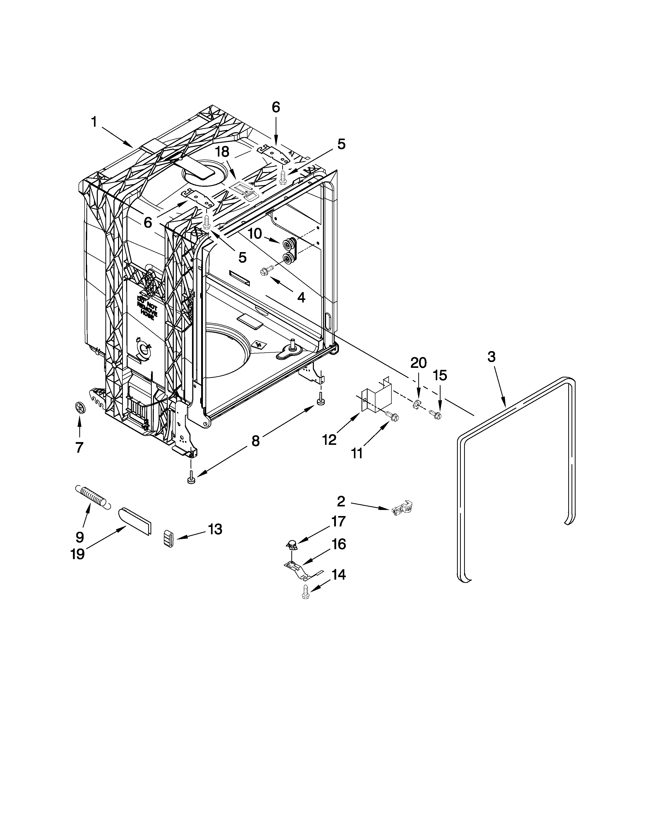 Whirlpool DU1014XTXT0 tub and frame parts diagram