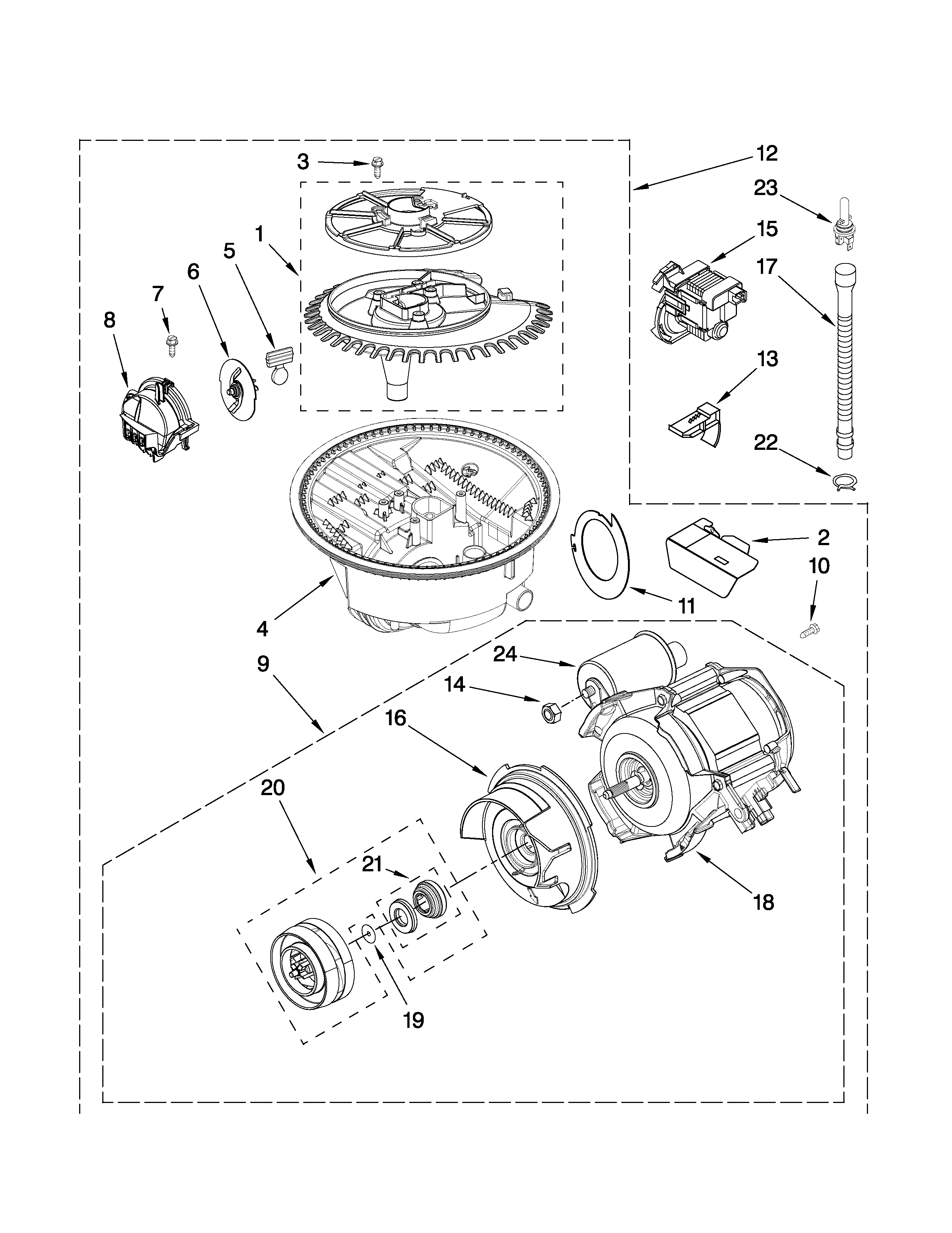 Whirlpool DU1014XTXT0 pump and motor parts diagram