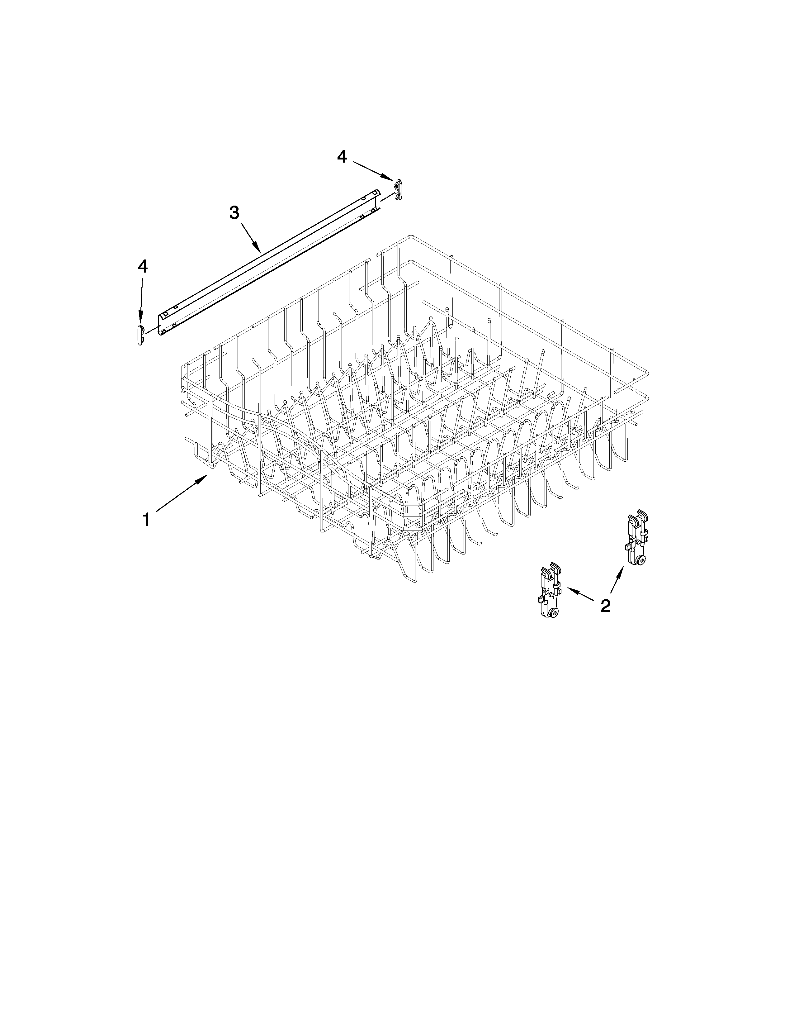 Whirlpool DU1014XTXT0 upper rack and track parts diagram