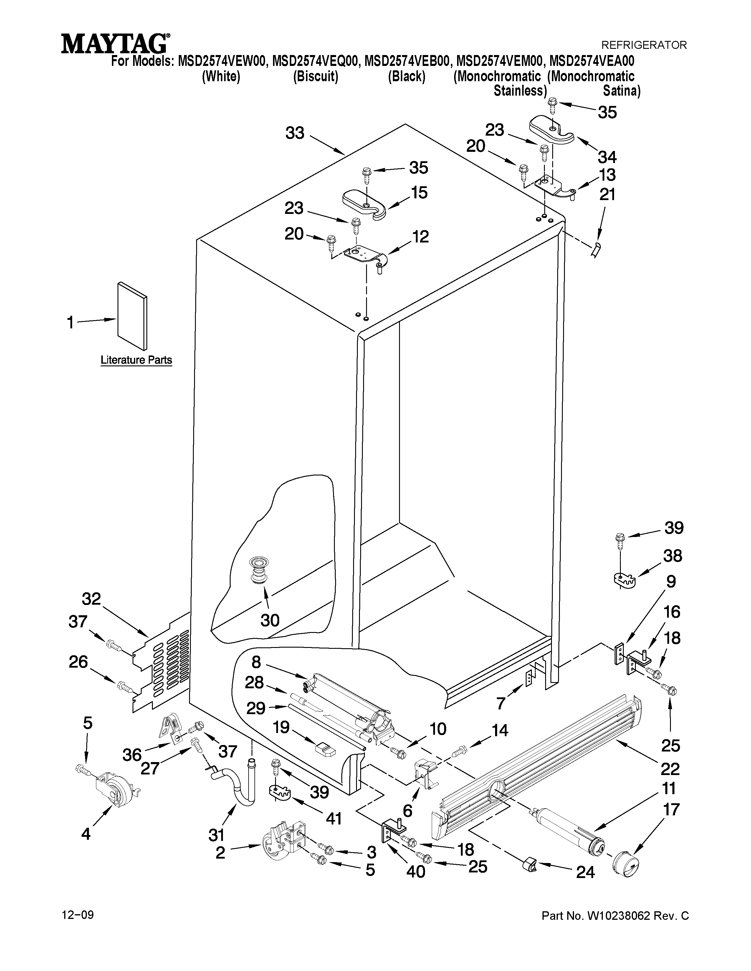 Maytag MSD2574VEW00 cabinet parts diagram