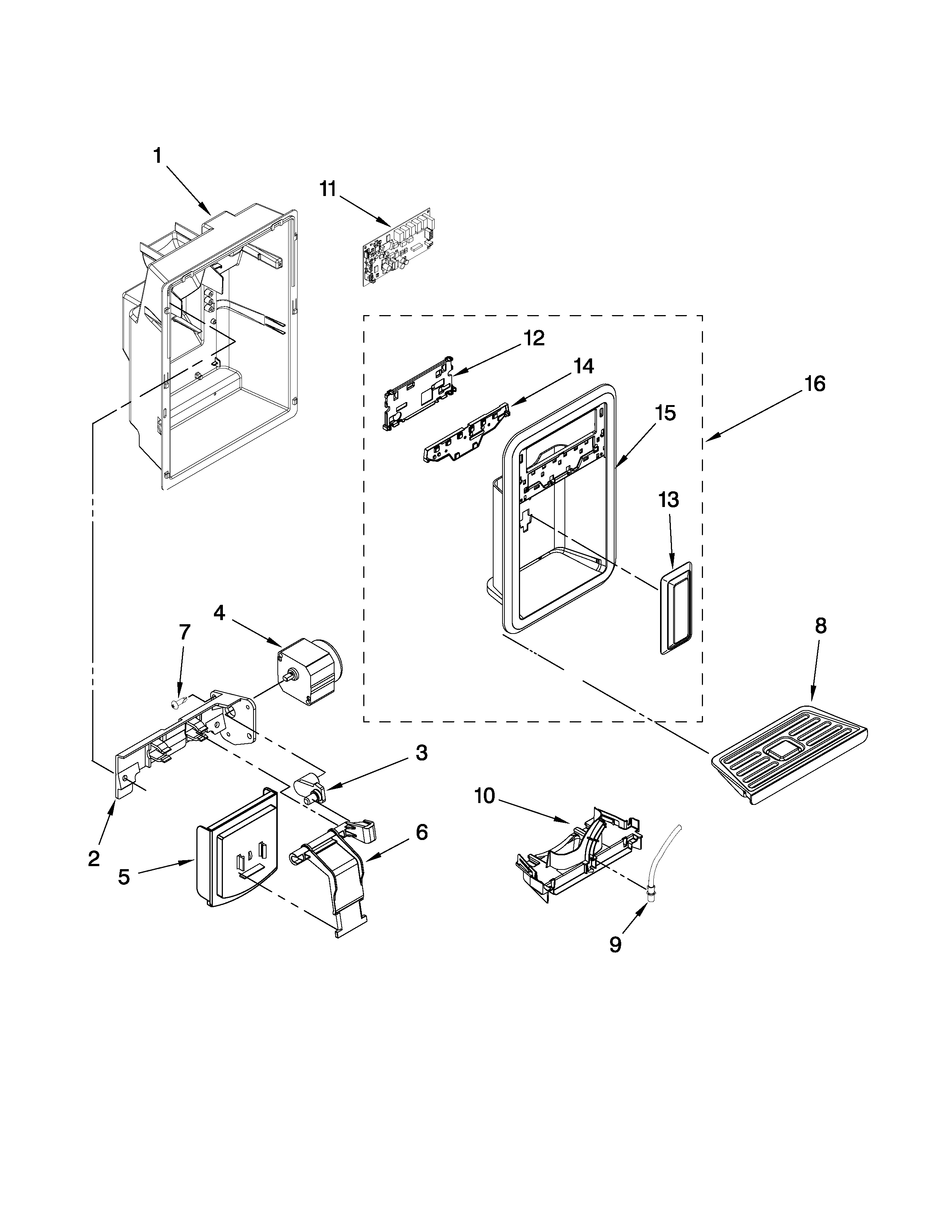 Maytag MSD2574VEW00 dispenser front parts diagram