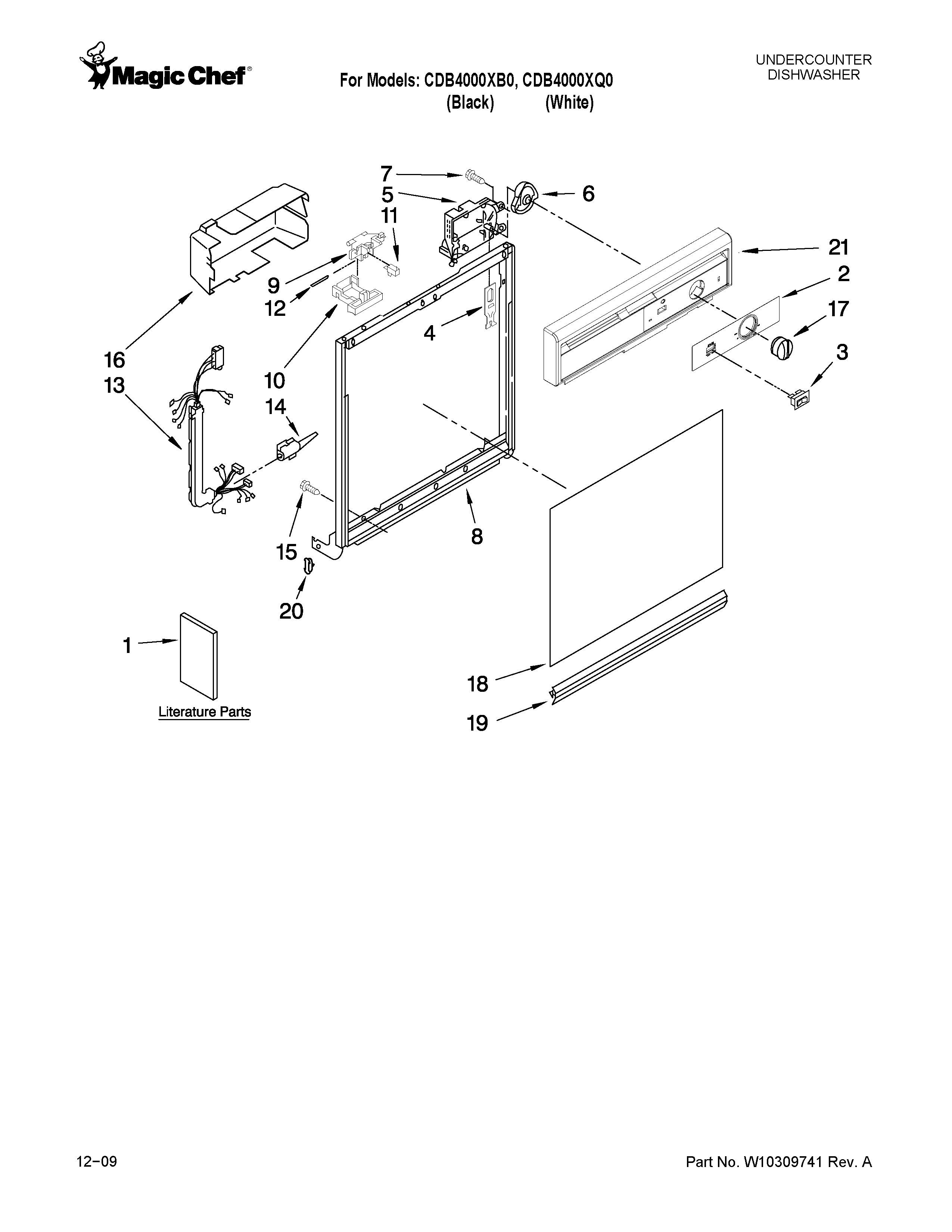 Magic Chef CDB4000XQ0 frame and console parts diagram