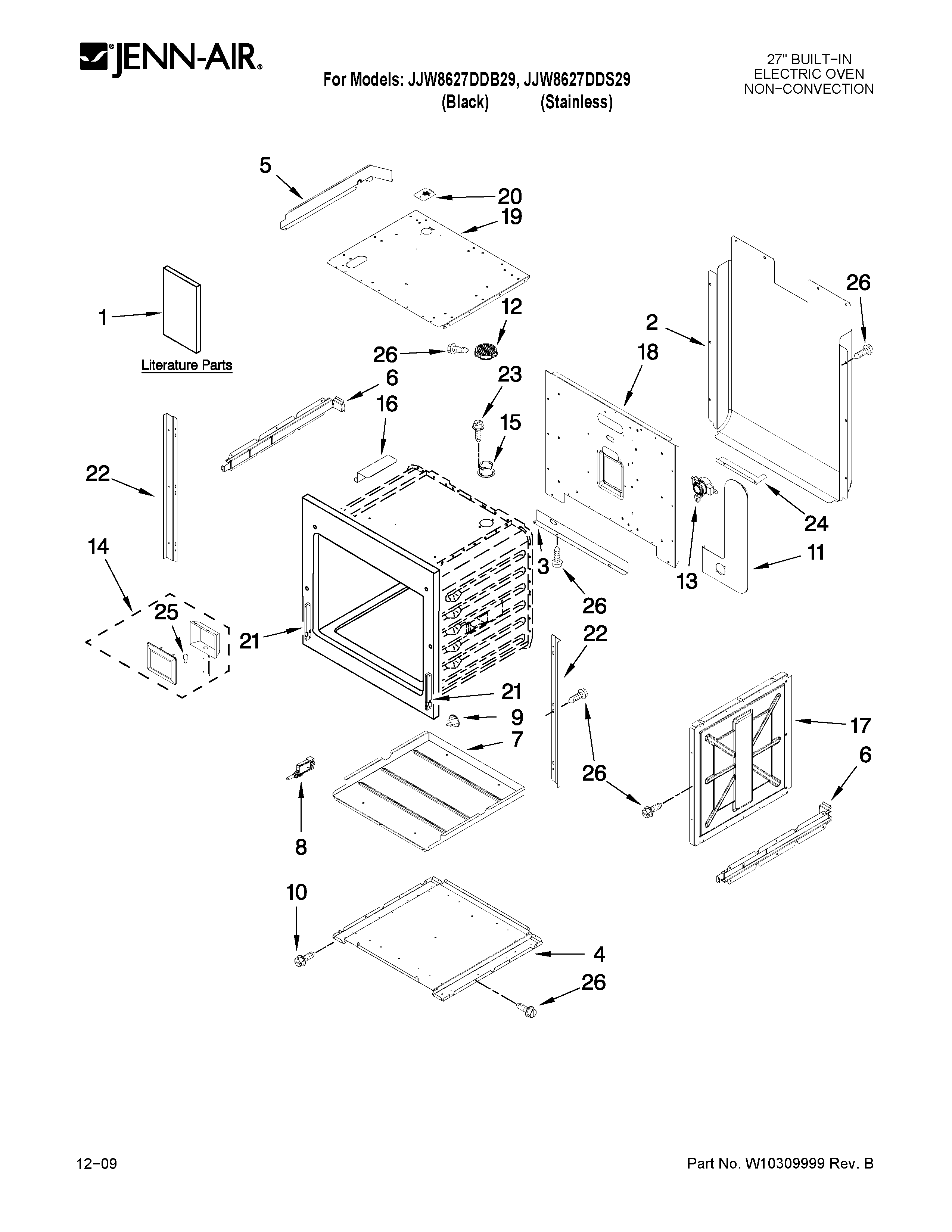 Jenn-Air JJW8627DDS29 upper oven parts diagram