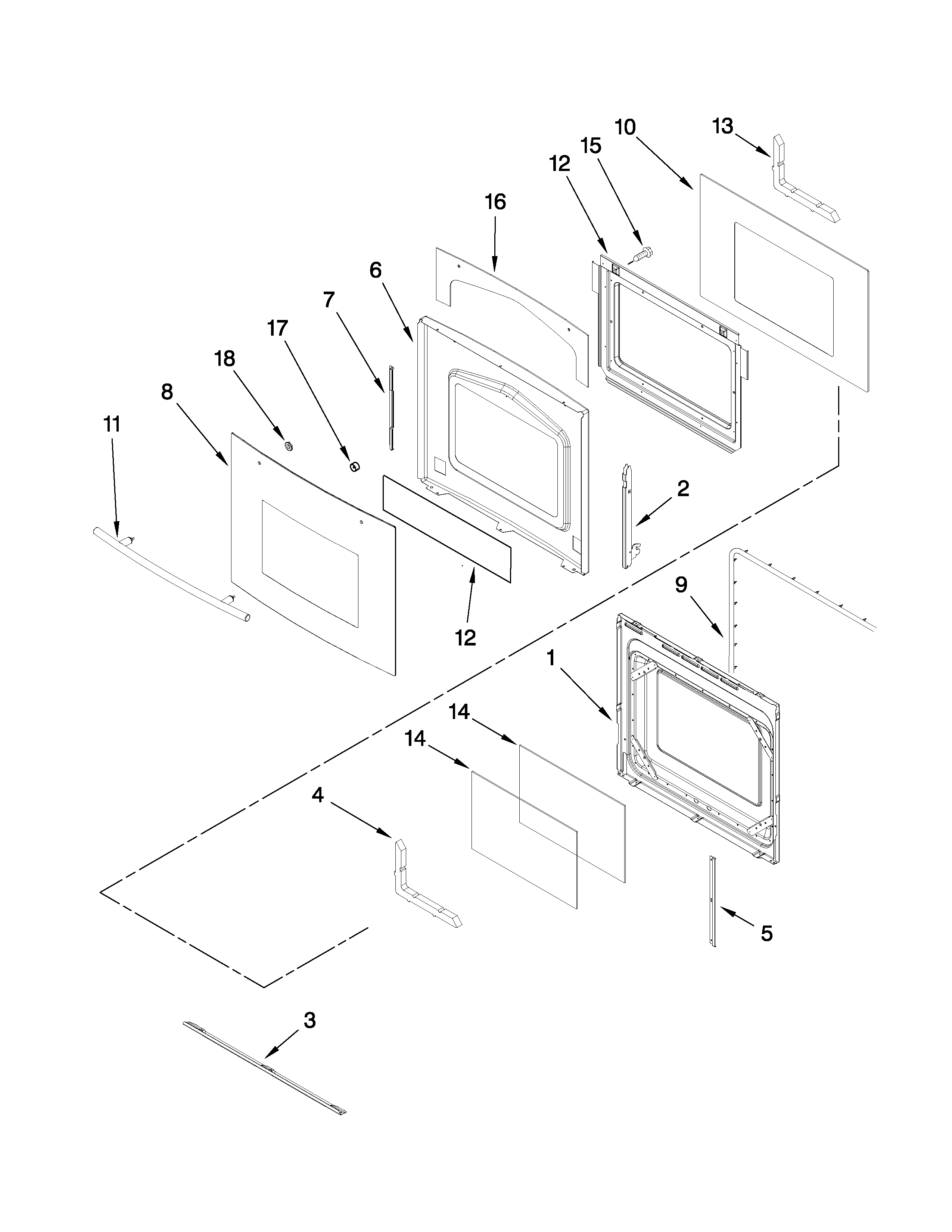 Jenn-Air JJW9530DDR15 oven door parts diagram