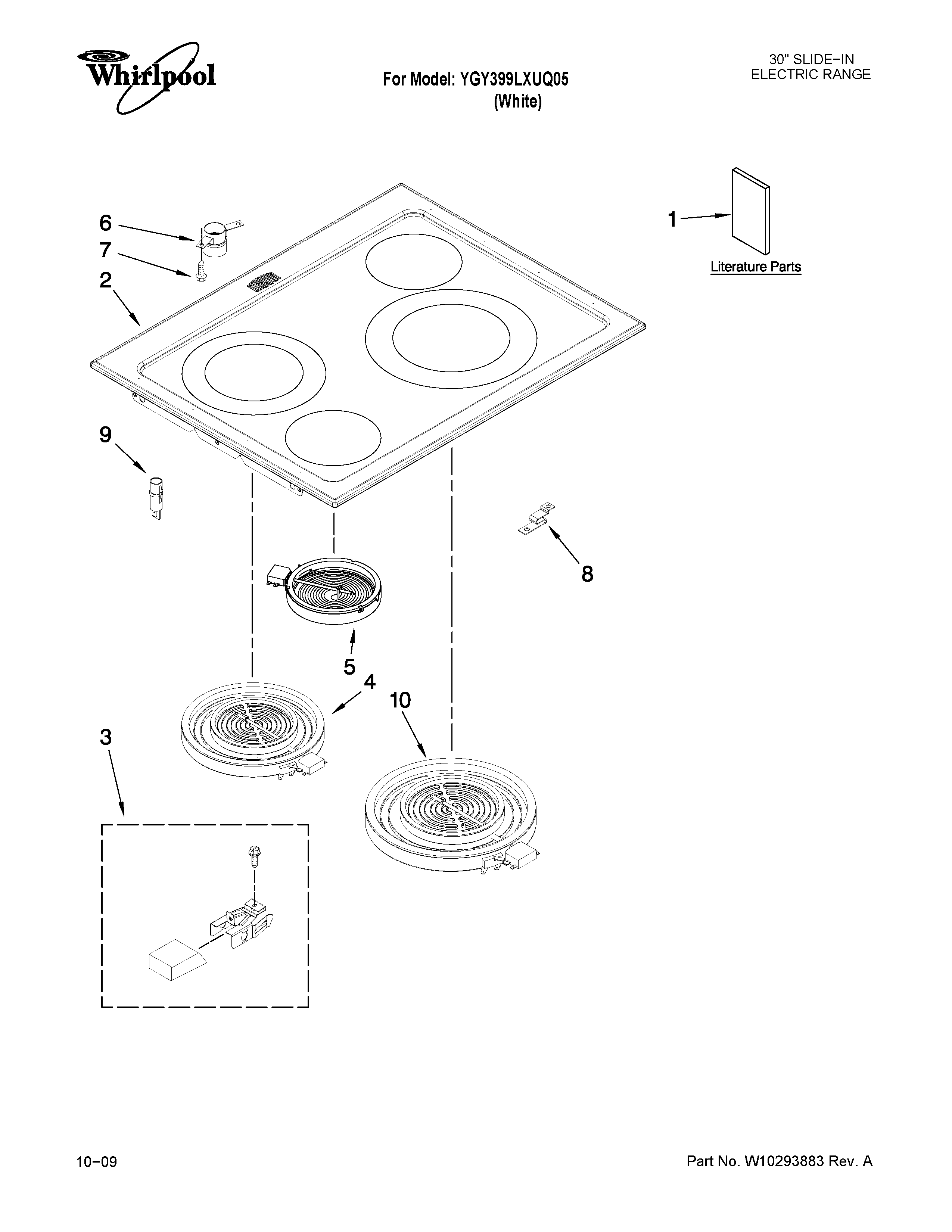 Whirlpool YGY399LXUQ05 cooktop parts diagram