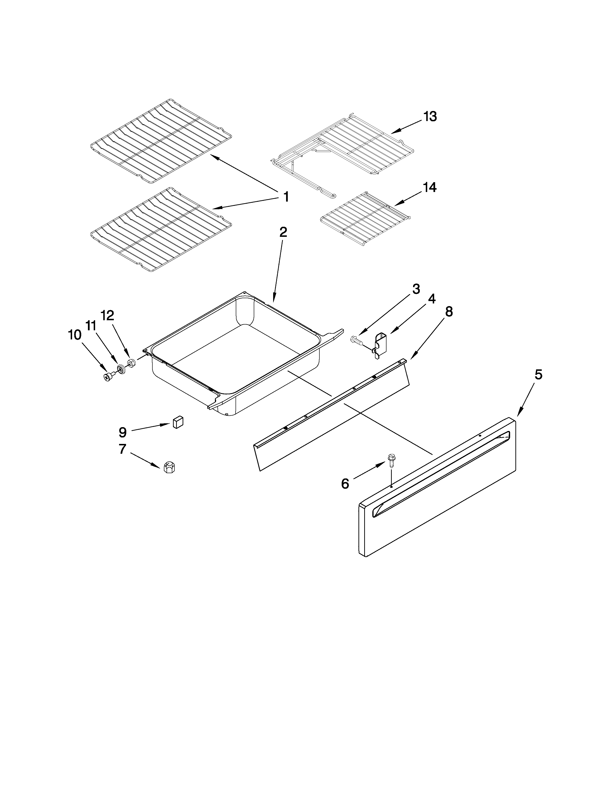 Whirlpool YGY399LXUQ05 drawer and rack parts diagram