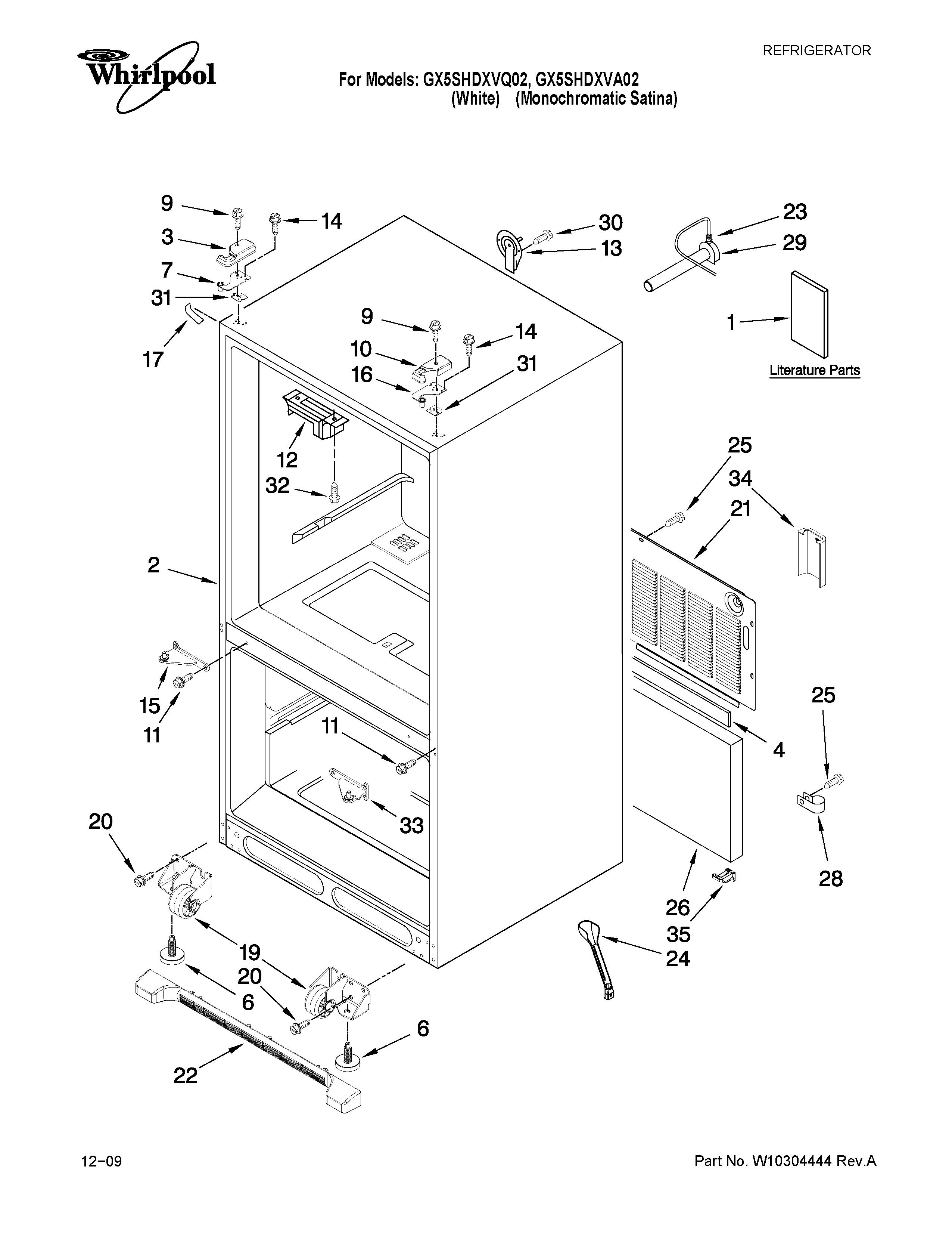 Whirlpool GX5SHDXVA02 cabinet parts diagram