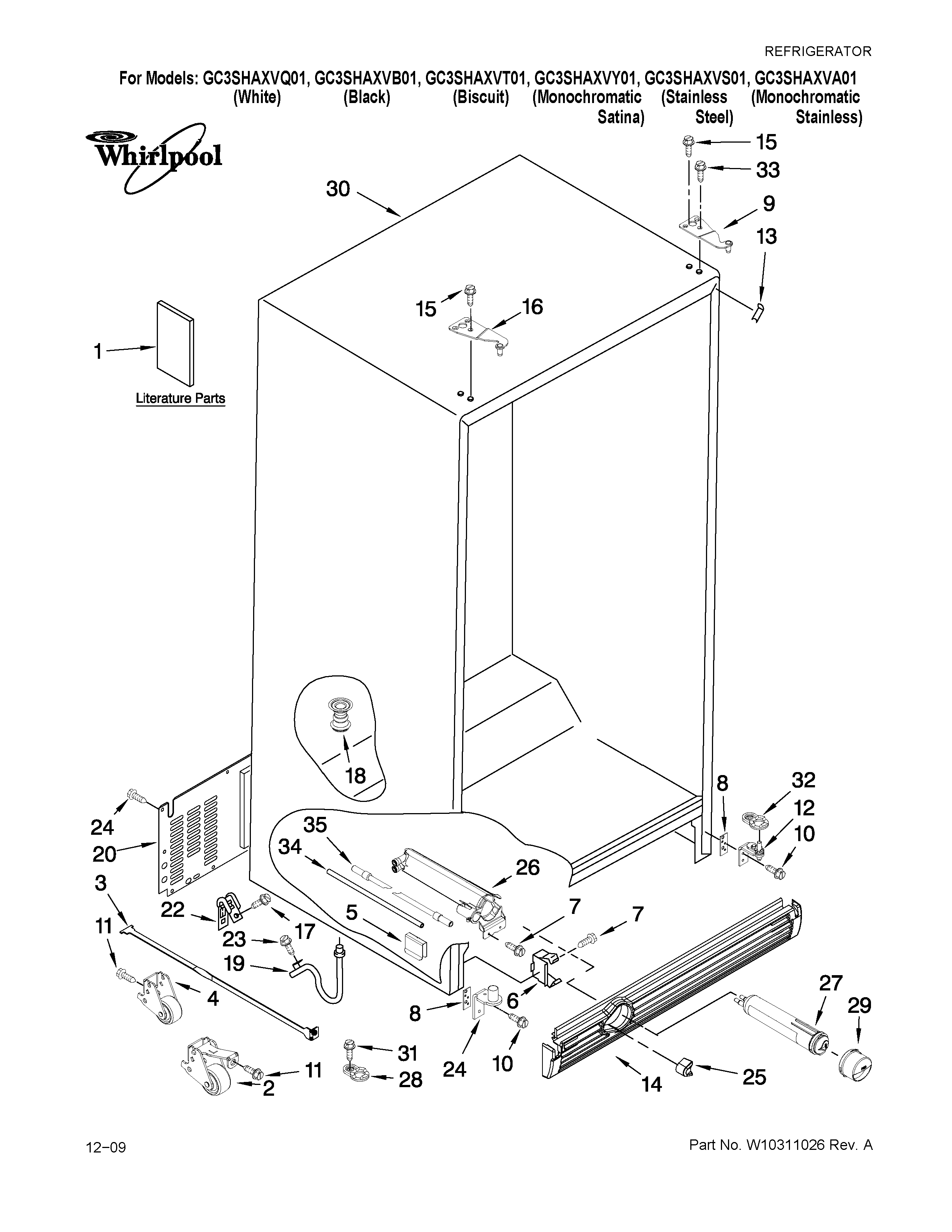 Whirlpool GC3SHAXVB01 cabinet parts diagram